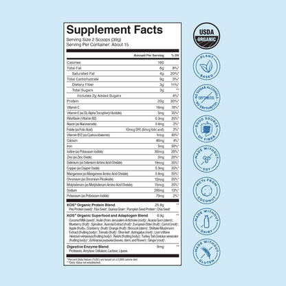 KOS Plant Based Protein Powder, Blueberry Muffin - Organic Pea Protein Superfood KOSUS supplements