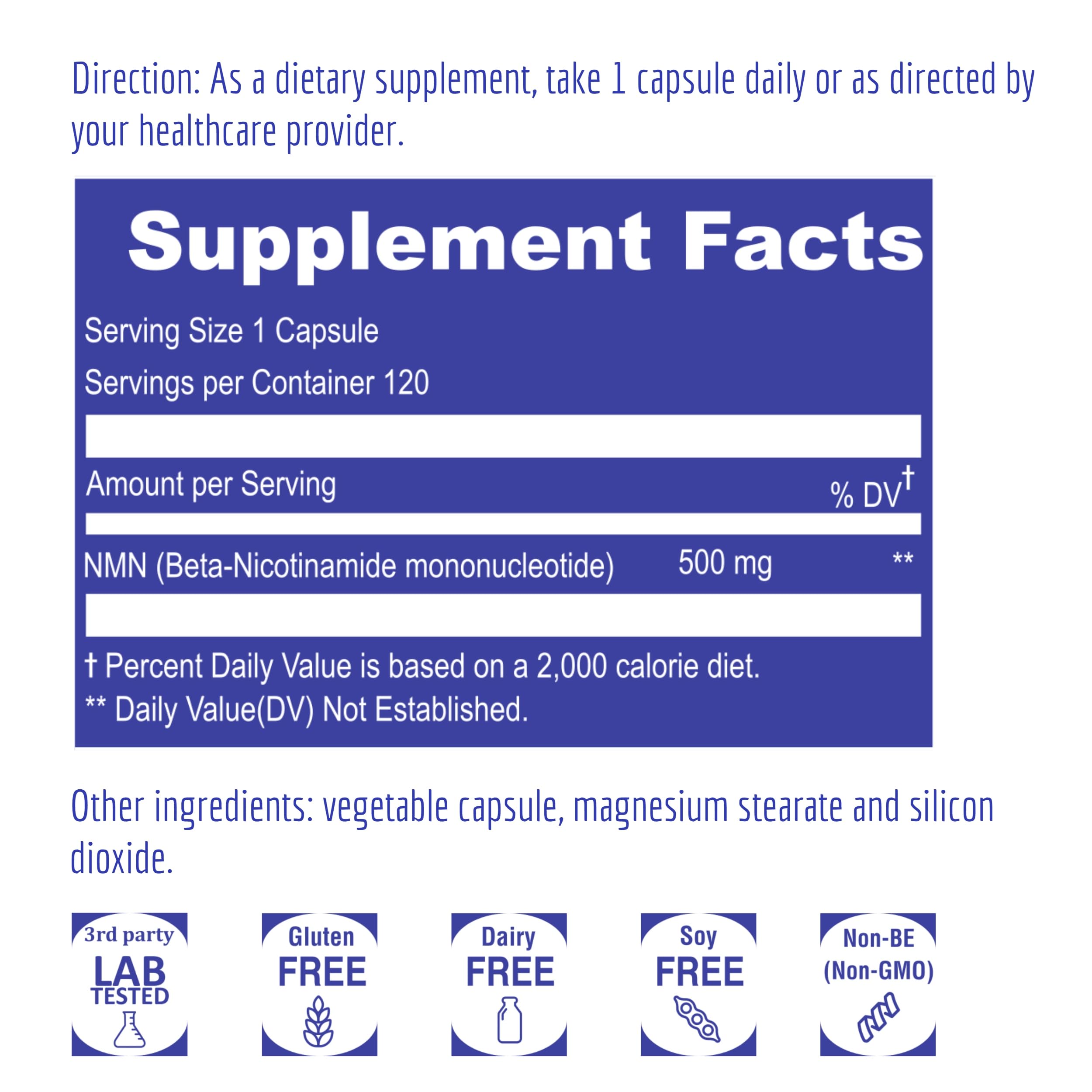 UpNourish NMN 500mg 120 Capsules - Beta Nicotinamide Mononucleotide NAD Supplement - Nicotinamide Riboside Alternative for Women & Men UpNourishAu supplements