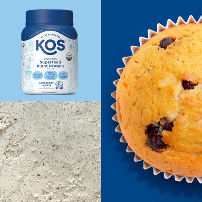 KOS Plant Based Protein Powder, Blueberry Muffin - Organic Pea Protein Superfood KOSUS supplements