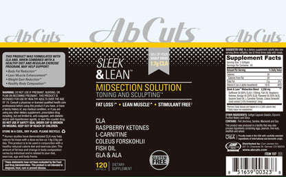 AbCuts Sleek and Lean - 120 Easy-to-Swallow Softgels - CLA Supplement, Fish Oil AbCutsUS supplements