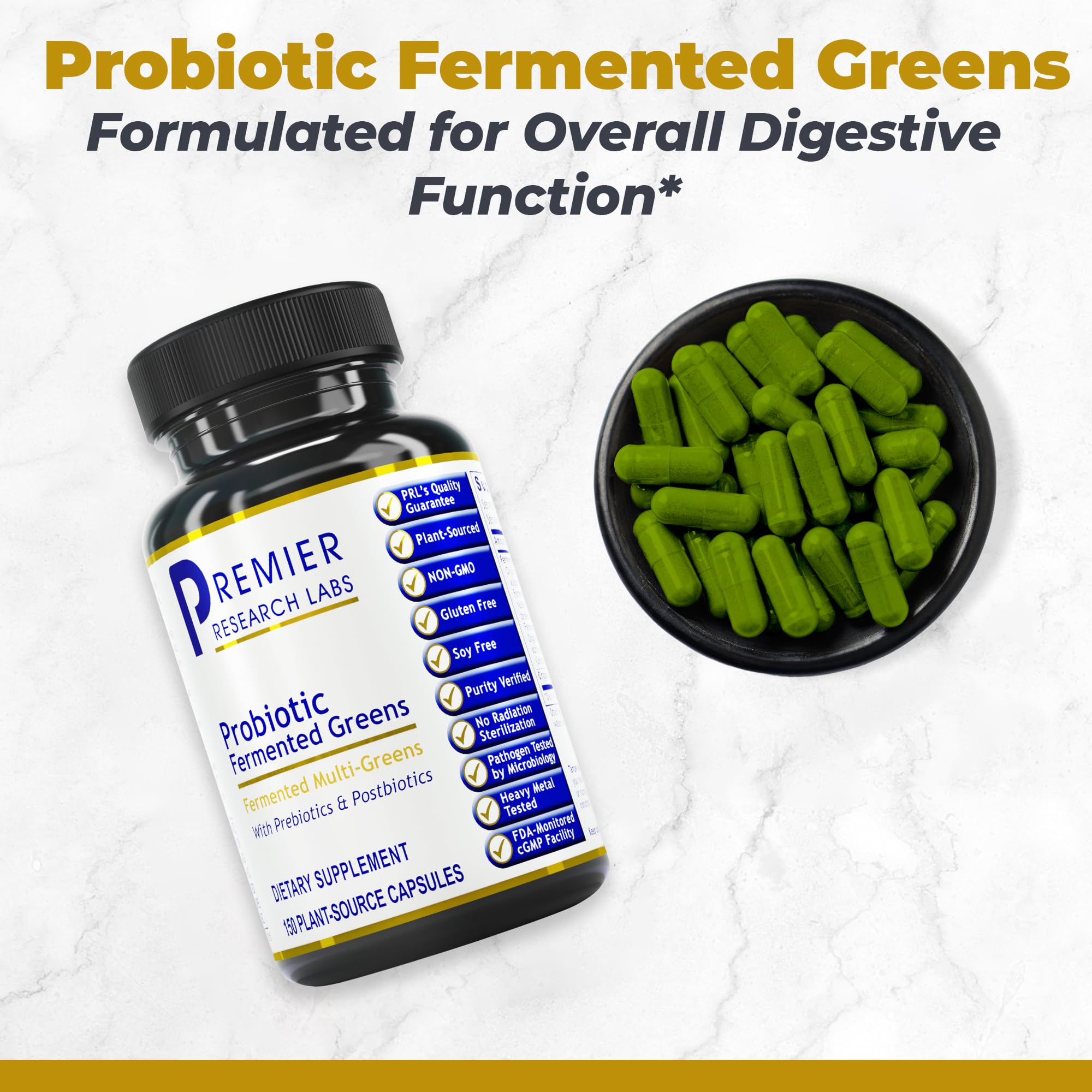 Premier Research Labs Probiotic Fermented Greens - Super Greens Supplement, Superfood Blend, Organic Vitamins with Probiotic - Daily Greens with Spinach, Chlorella, & More - 150 Powder Filled Capsules Premier Research LabsAu supplements