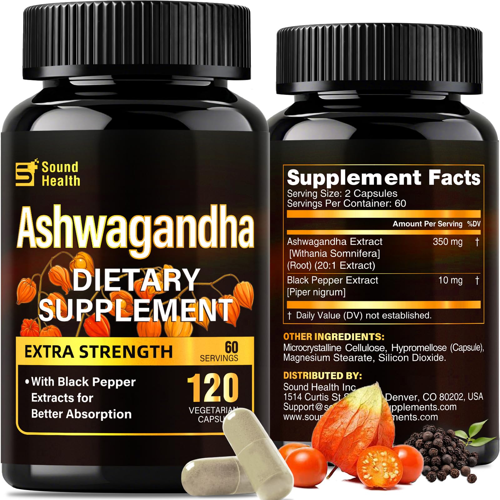 7000mg Ashwagandha Supplements Powder (20:1 Root Extract), 120 Organic Ashwagandha Capsules for Women & Men, Black Pepper & BioPerine for Absorption, Non GMO, Third-Party Tested, Gluten Free SoundHealthAu supplements