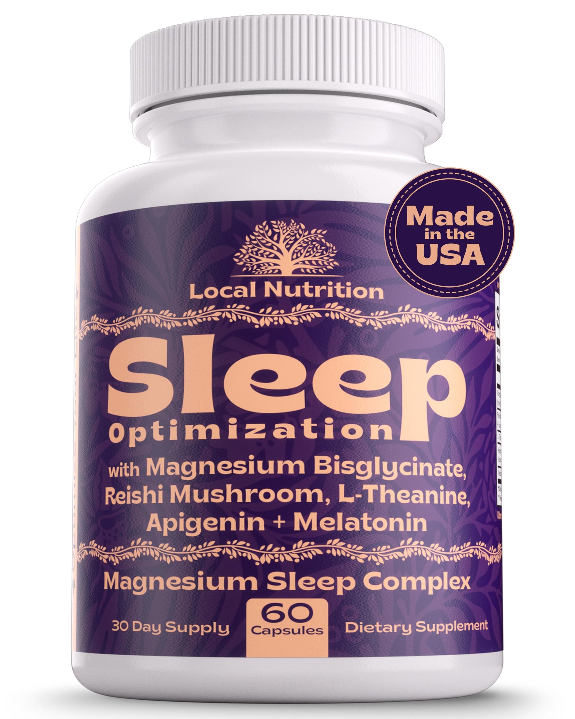 Local Nutrition Natural Sleep Aid with Magnesium Glycinate, Reishi Mushroom Extract, L-Theanine, Apigenin, and Melatonin - Sleep Supplement for Adults Seeking Deep Rest - 60 Capsules, Made in The USA Local NutritionAu supplements