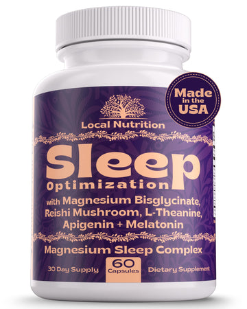 Local Nutrition Natural Sleep Aid with Magnesium Glycinate, Reishi Mushroom Extract, L-Theanine, Apigenin, and Melatonin - Sleep Supplement for Adults Seeking Deep Rest - 60 Capsules, Made in The USA Local NutritionAu supplements
