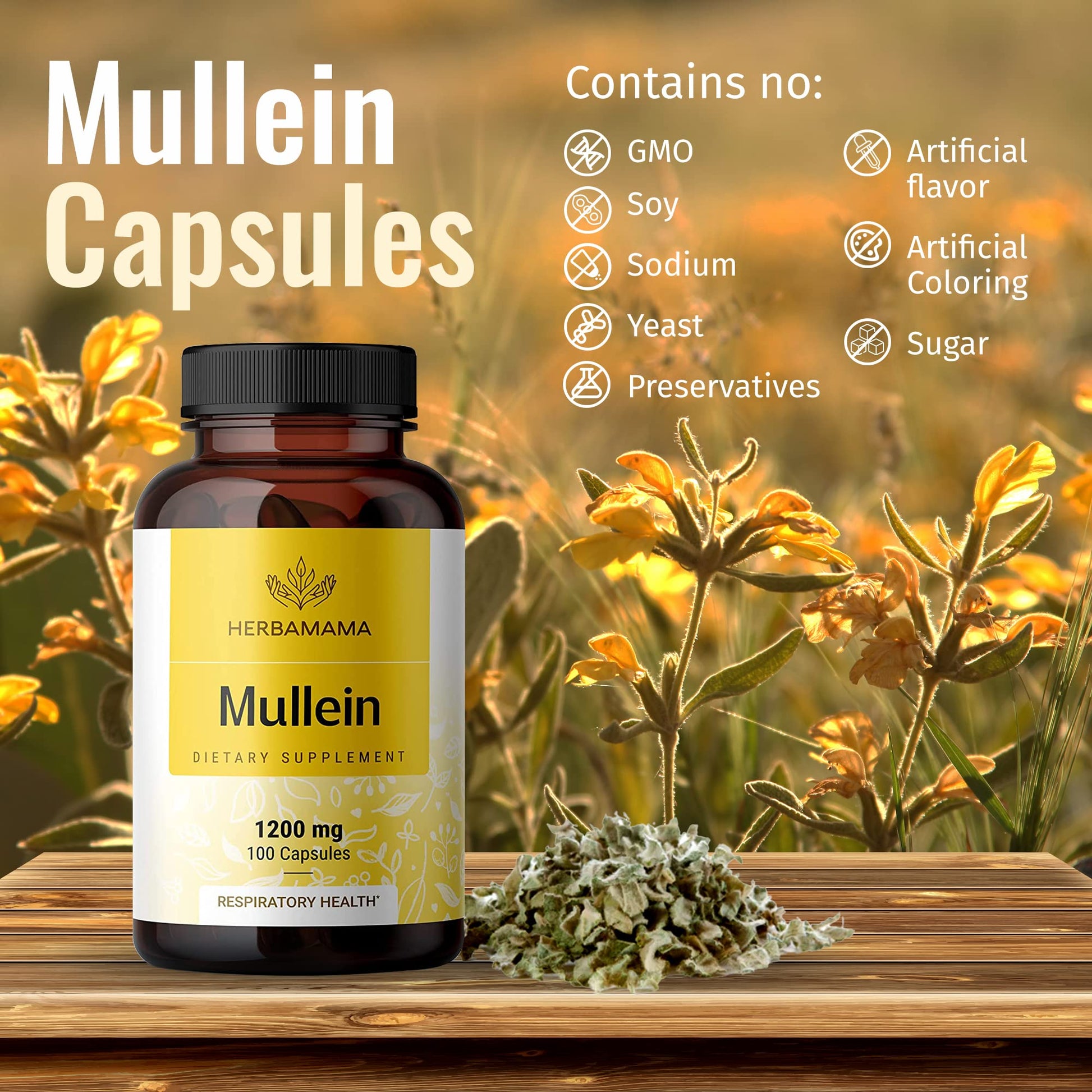 HERBAMAMA Mullein Leaf Capsules Respiratory Health - Organic Mullein Leaf Extract HERBAMAMAUS supplements