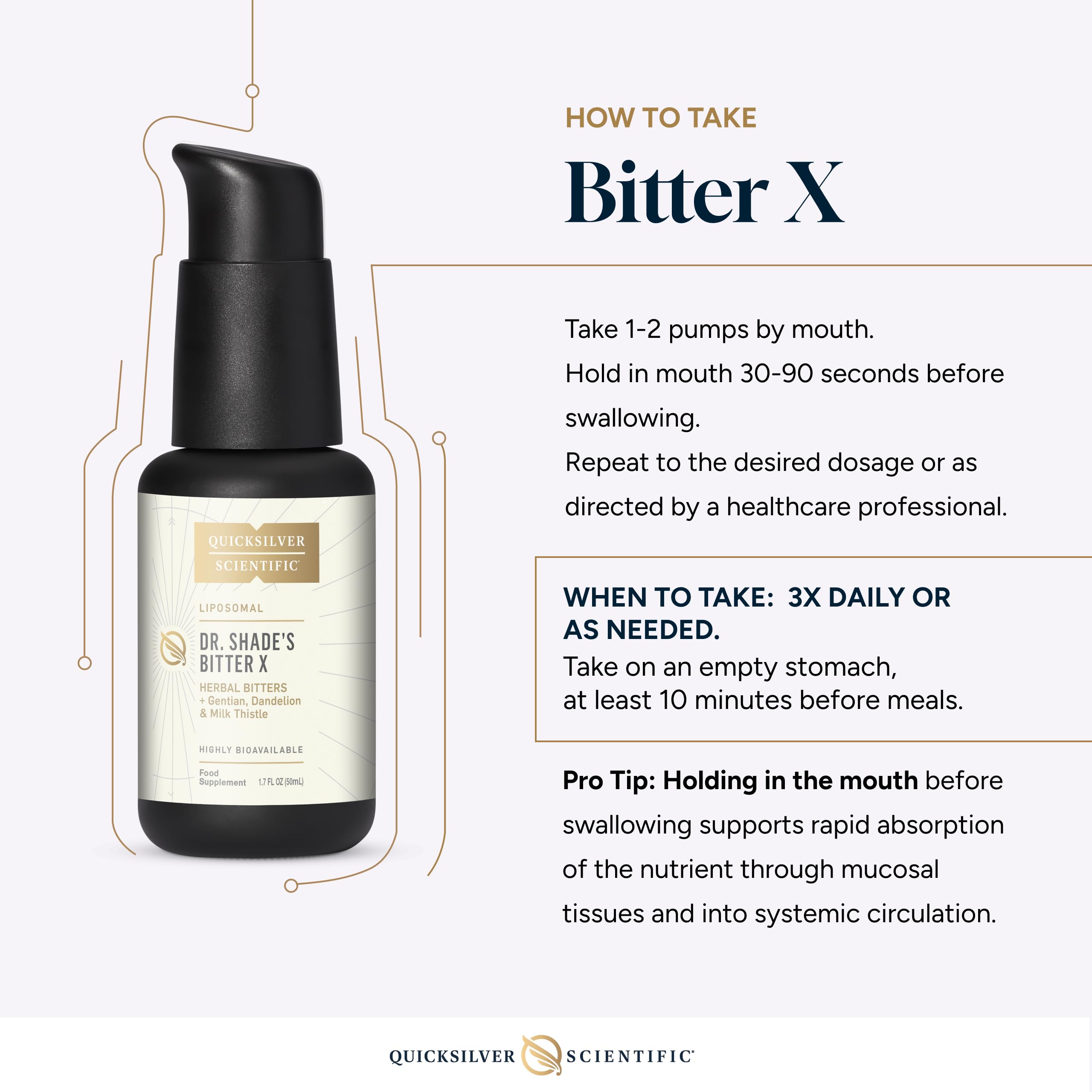 Quicksilver Scientific Dr. Shade's BitterX - Highly Concentrated Bitters for Digestion - Fast Acting Digestive Support & Liver Supplement with Dandelion Root, Gentian Root, Solidago & Myrrh (50ml) Quicksilver ScientificUS supplements