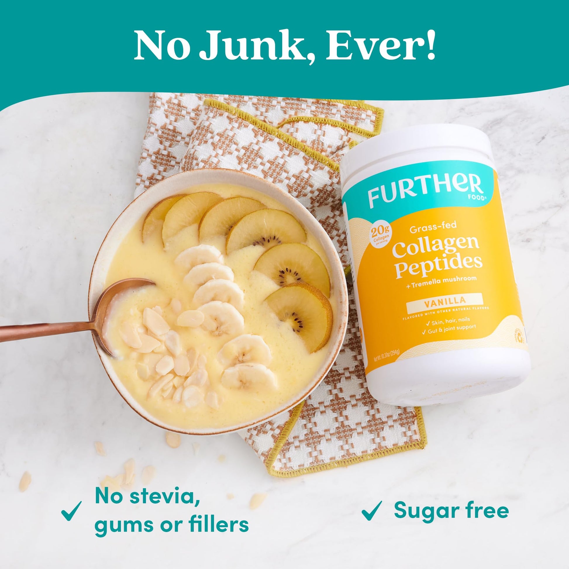 Further Food Vanilla Collagen Peptides Powder with Tremella Mushroom – 100% Grass-Fed, Hydrolyzed Type 1 & 3, 20g of Collagen per Serving, Supports Skin, Hair, Nails & Joints, 22.22 Oz Further FoodAu supplements