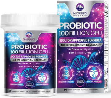 Probiotics 100 Billion CFU - 16 Premium Strains + Prebiotics - Best Probiotics for Women & Men - Supports Immune, Digestive & Gut Health, Supports Occasional Constipation, Gas & Bloating - 30 Capsules Nature's PeakAu supplements