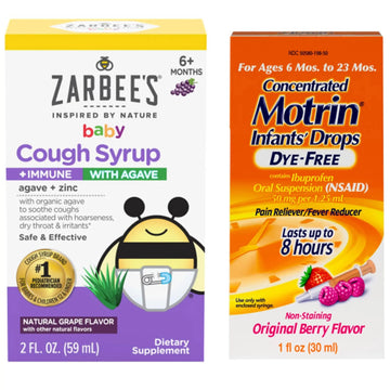 Motrin and Zarbee’s Essentials for Infants Infants' Concentrated Liquid Medicine Drops with Ibuprofen and Zarbee's Baby Coughⱡ Syrup + Immune with Organic Agave + Zinc MotrinAu supplements