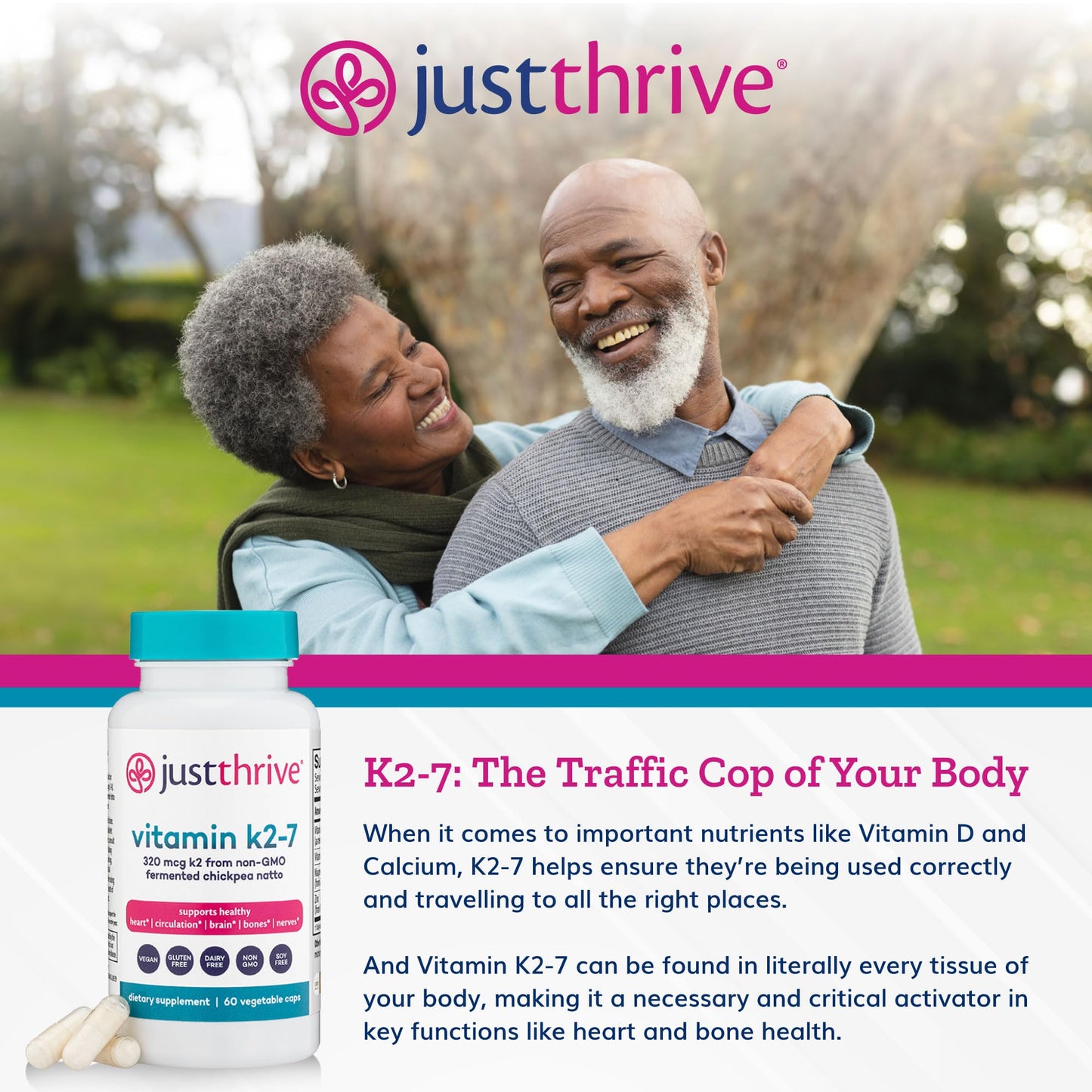 Just Thrive Vitamin K2-7 - Bone, Brain, and Heart Health K2 Vitamin Supplement, 60 Capsules Just ThriveUS supplements