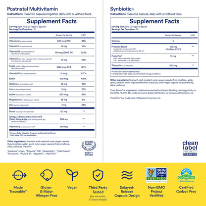 Ritual Postnatal Multivitamin and Gut Duo Supplements with Postnatal Vitamins and Synbiotic+: 3-in-1 Probiotic, Prebiotic, Postbiotic, Supports Lactation, and Gut Health, 30 Day Supply RitualUS supplements