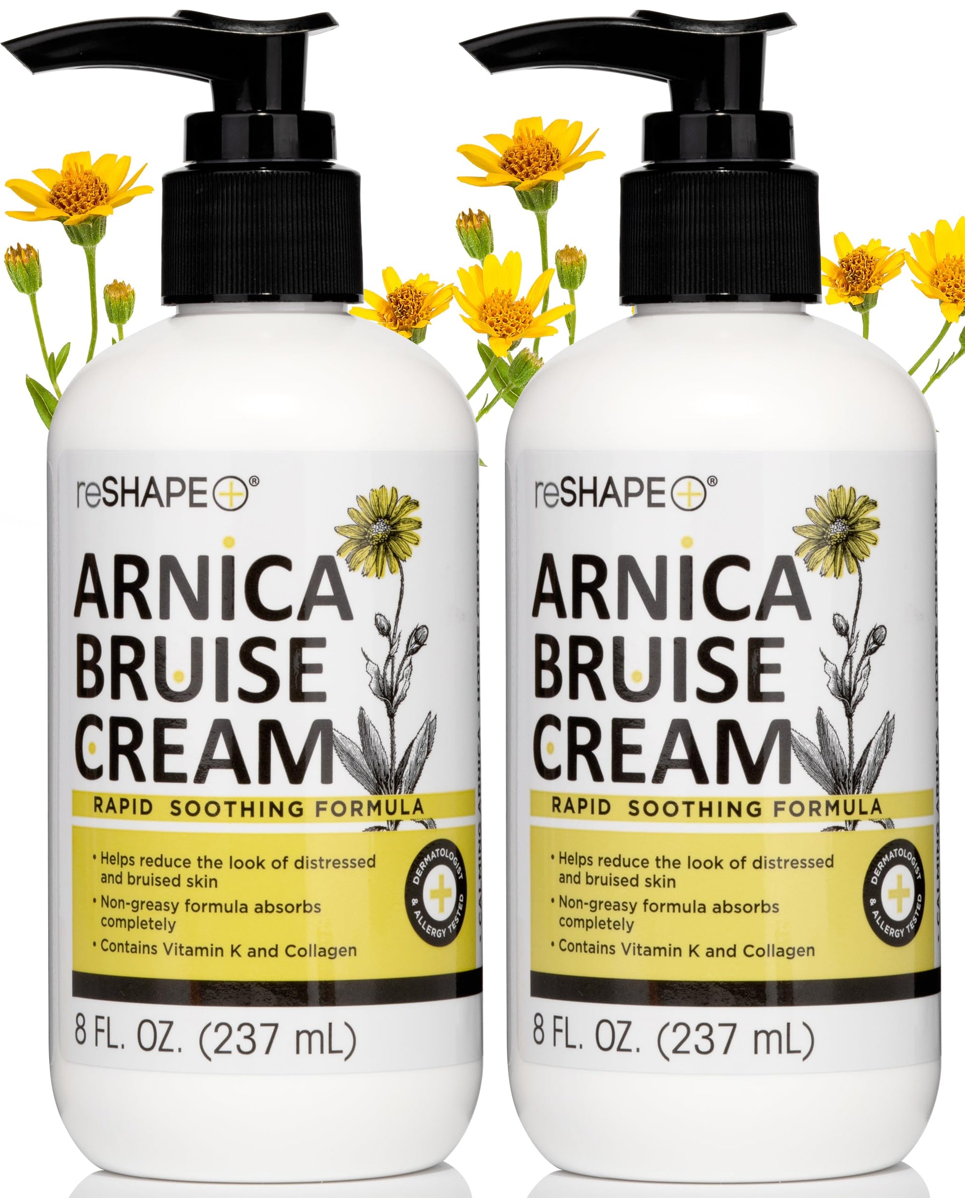 Reshape+ Arnica Bruise Relief Topical Cream For Bruising, Swelling, & Discoloration On Skin, Natural Skin Care Homeopathic Arnica Lotion W/Vitamin K, Horse Chestnut, & Collagen, 8 Fl Oz (2-Pack) Reshape+Au supplements