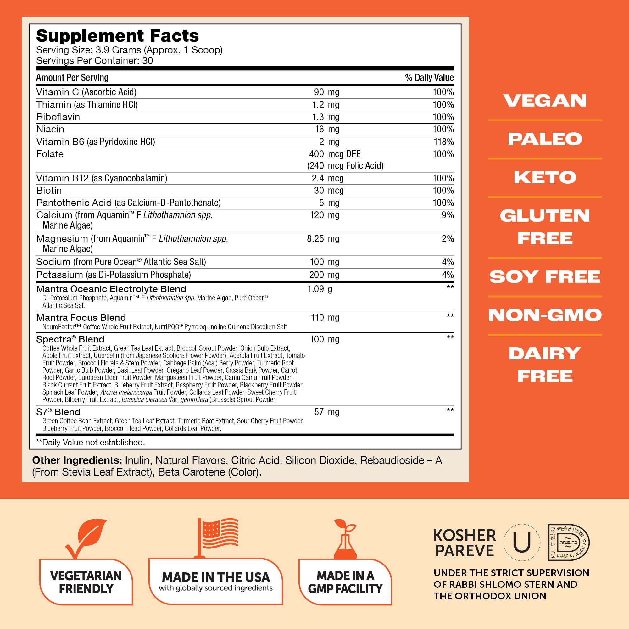 Zahler Mantra Rise, The Energy and Focus Supplement, Citrus Coconut Flavored, 30 Servings. ZahlerAu supplements