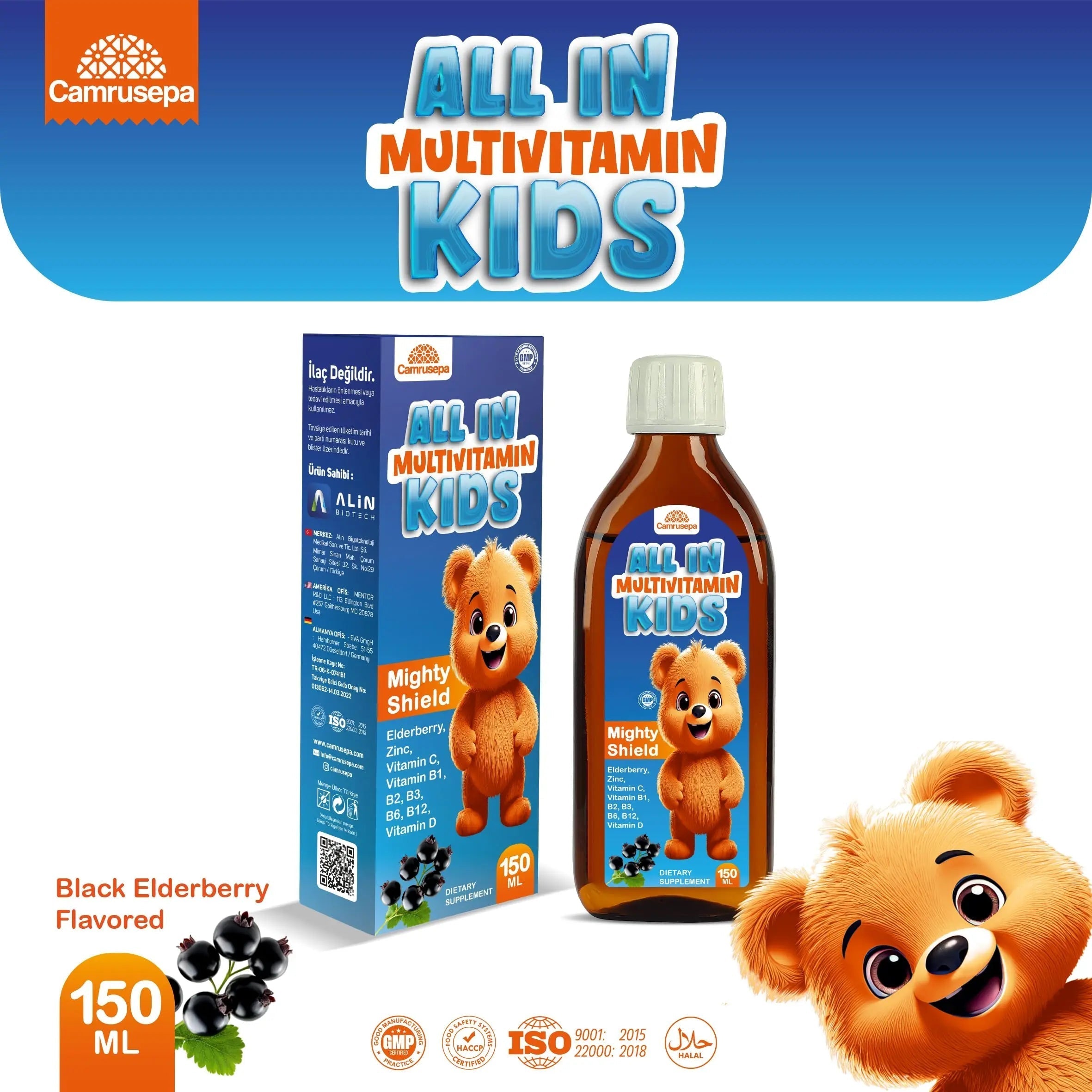 CAMRUSEPA All in Multivitamin Kids Syrup – Black Elderberry Flavored, Inositol, Zinc, Vitamin C, Daily Liquid Multivitamin CamrusepaAu supplements