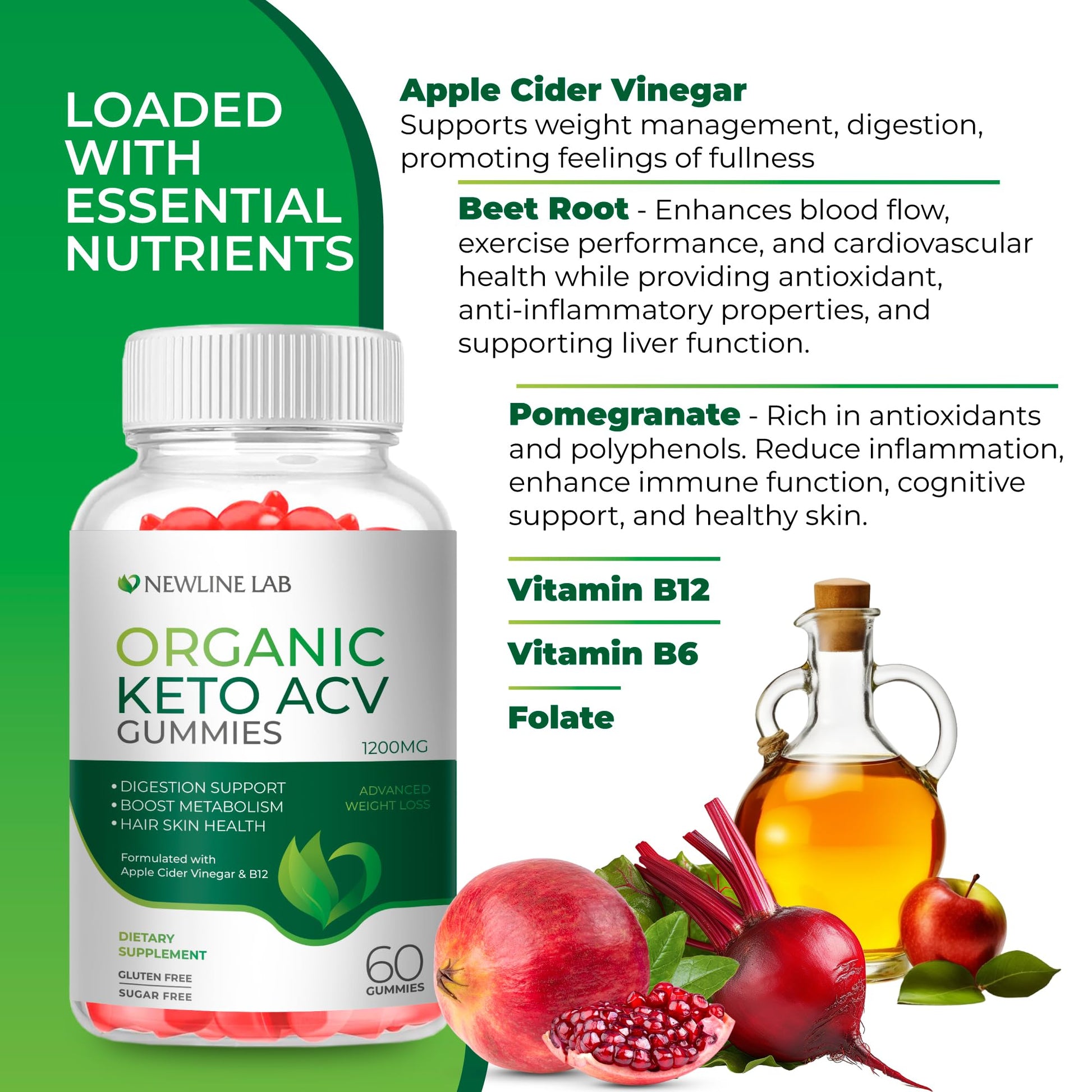 Organic Keto ACV Gummies for Advanced Weight Loss Fat Burn - Sugar Gluten Free Apple Newline LabUS supplements
