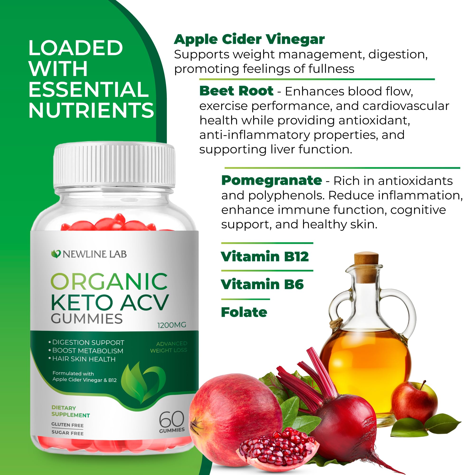 Organic Keto ACV Gummies for Advanced Weight Loss Fat Burn - Sugar Gluten Free Apple Newline LabUS supplements