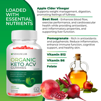 Organic Keto ACV Gummies for Advanced Weight Loss Fat Burn - Sugar Gluten Free Apple Newline LabUS supplements