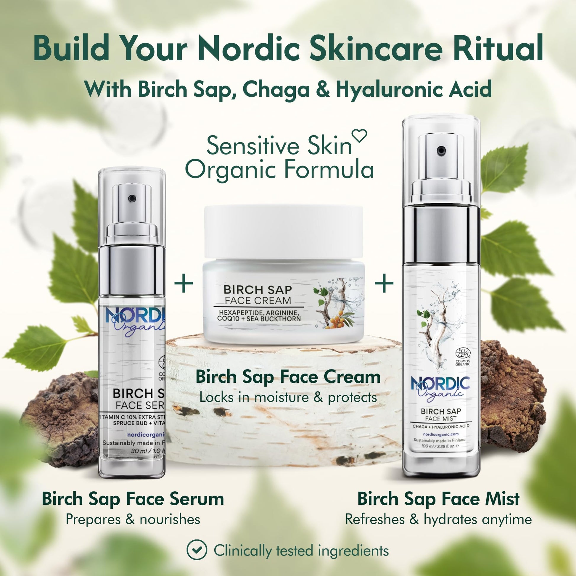 Nordic Organic Birch Sap Face Mist – COSMOS Certified Organic Formula with Hyaluronic Acid & Chaga Mushroom, Fragrance Free, Made in Finland 3.38 oz (100 ml), 1 Bottle Nordic OrganicAu supplements