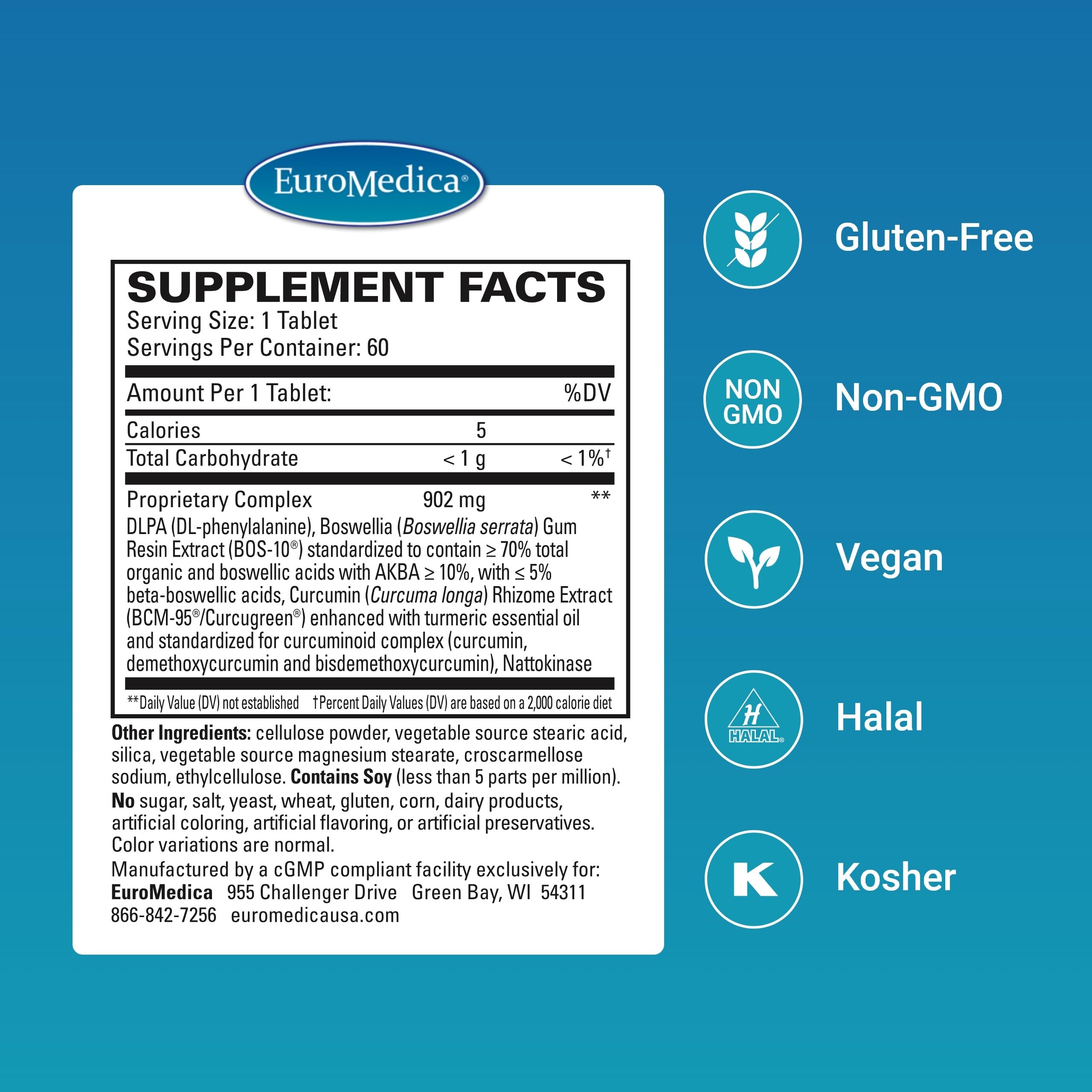 EuroMedica Curaphen Extra Strength - Curcumin & Boswellia Supplement for Healthy Circulation Support - Turmeric Supplement to Support Joints, Muscle Health & Endorphin Production - 60 Tablets EuroMedicaAu supplements