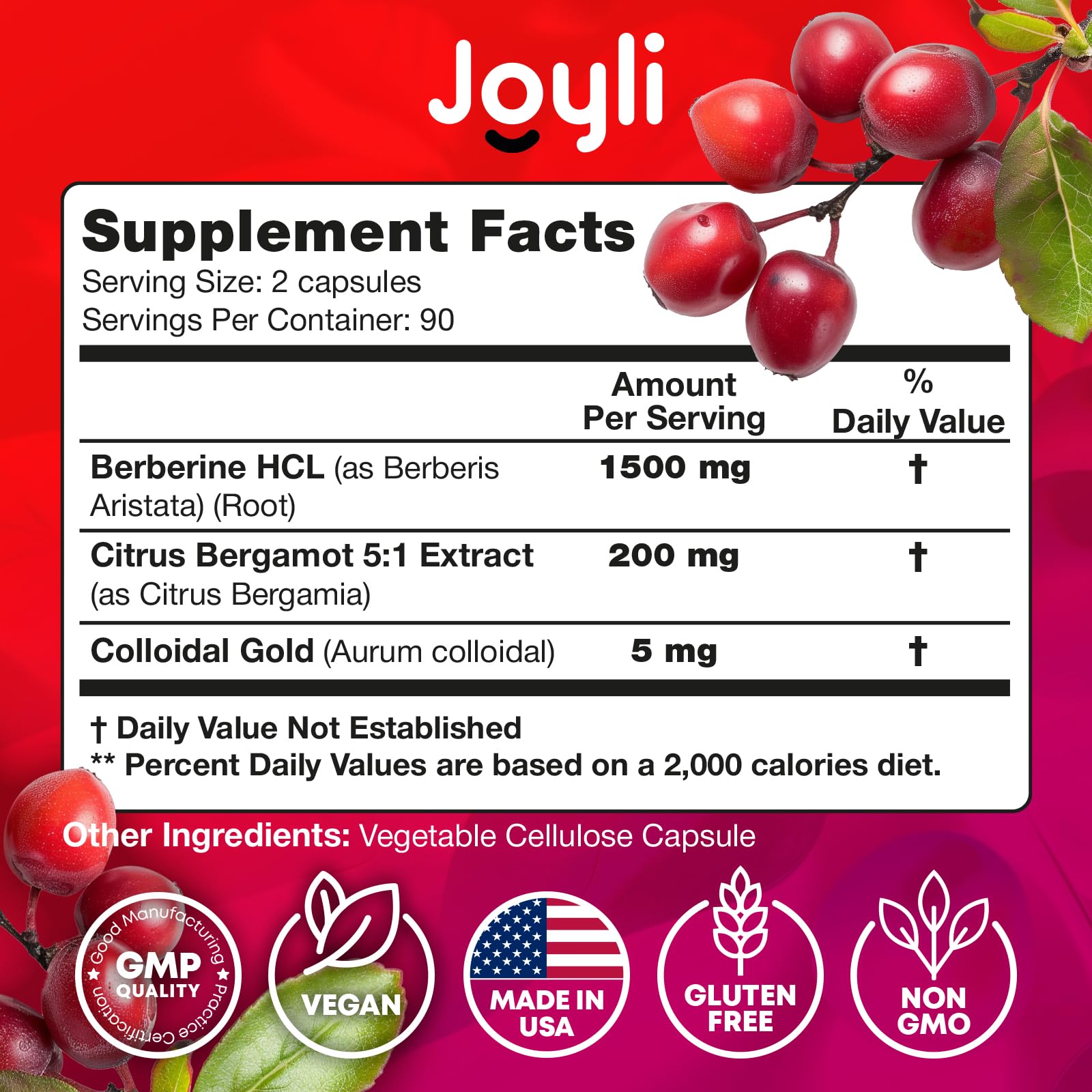 Joyli Berberine 1500MG - 180 Vegan Capsules - Weight Management & Heart Support JOYLI NutritionUS supplements