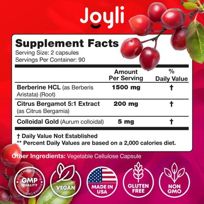 Joyli Berberine 1500MG - 180 Vegan Capsules - Weight Management & Heart Support JOYLI NutritionUS supplements