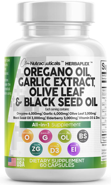 Oregano Oil 6000mg Garlic Extract 4000mg Olive Leaf 3000mg Black Seed Clean NutraceuticalsUS supplements