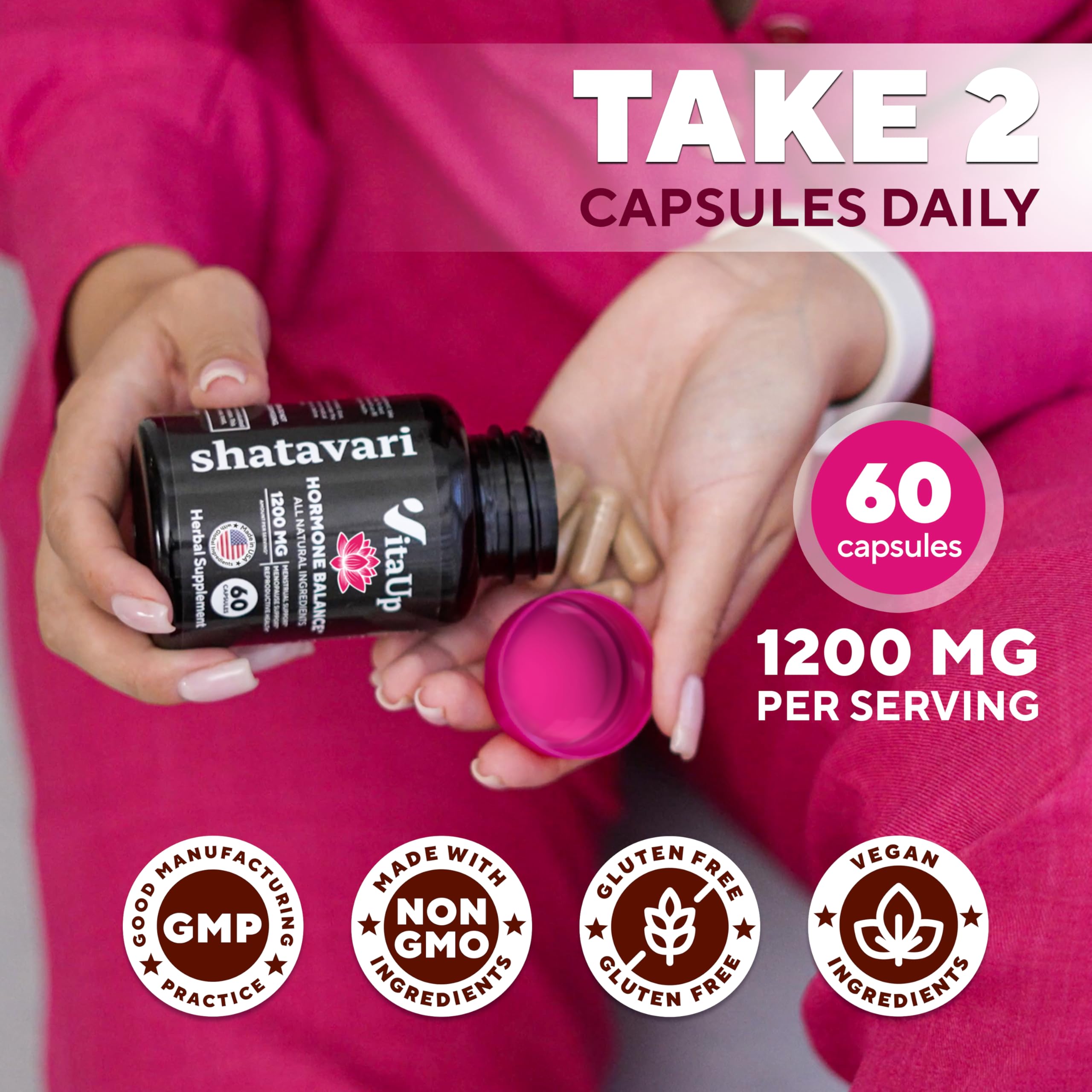 VitaUp Shatavari Capsules for Women 1200mg - USA Made Shatavari Root Supplement for Normal Hormonal Support, Menopause & Menstrual Wellness - 60 Vegan Capsules VitaUpAu supplements