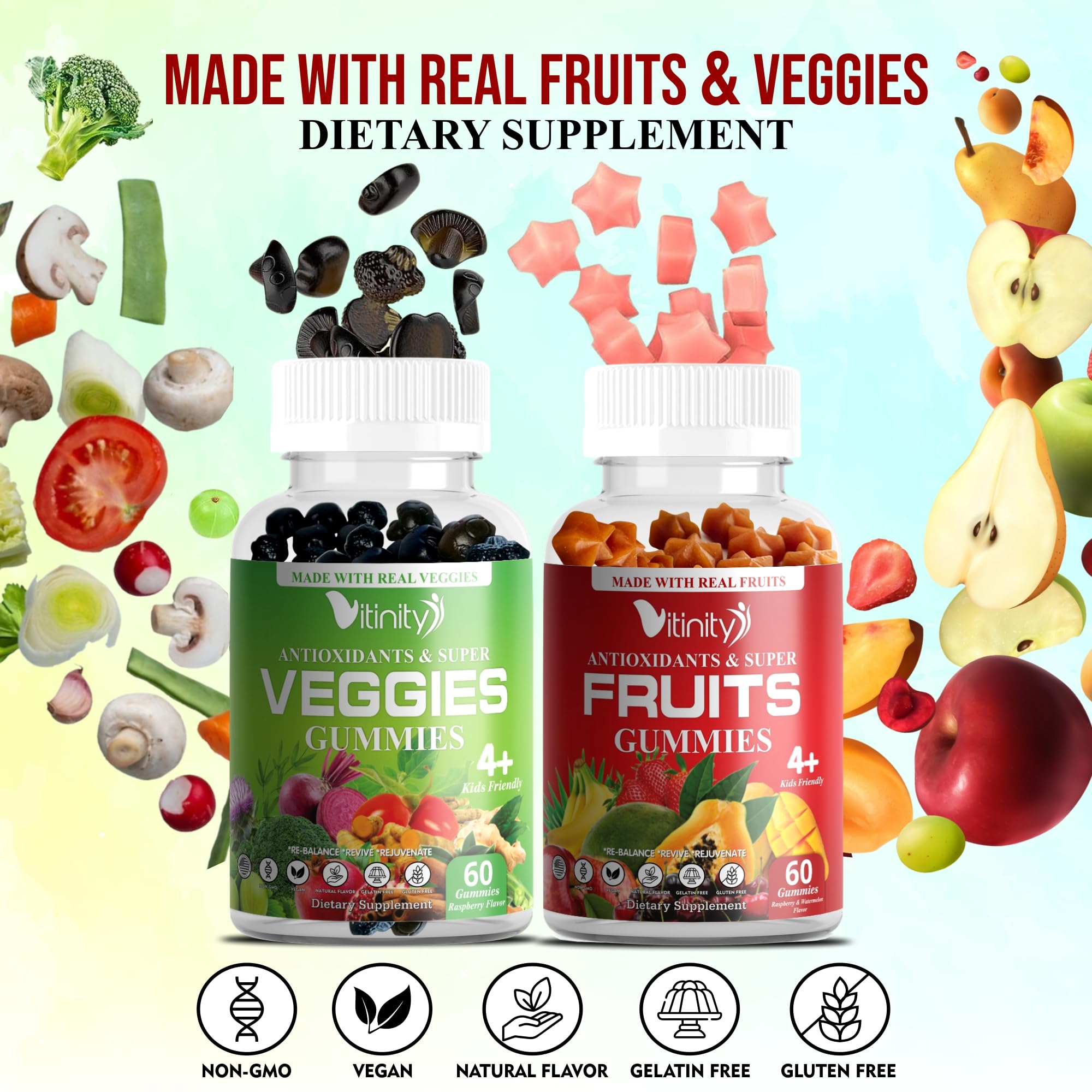 VITINITY Made with Real Fruit-Real Veggie Gummies-Superfood Vegetable Vitamin Supplement for Women,Men,Kids-Blend of Fruit and Greens for Daily Health.Fruits and Vegetables Supplements (30-Day Supply) VITINITYAu supplements