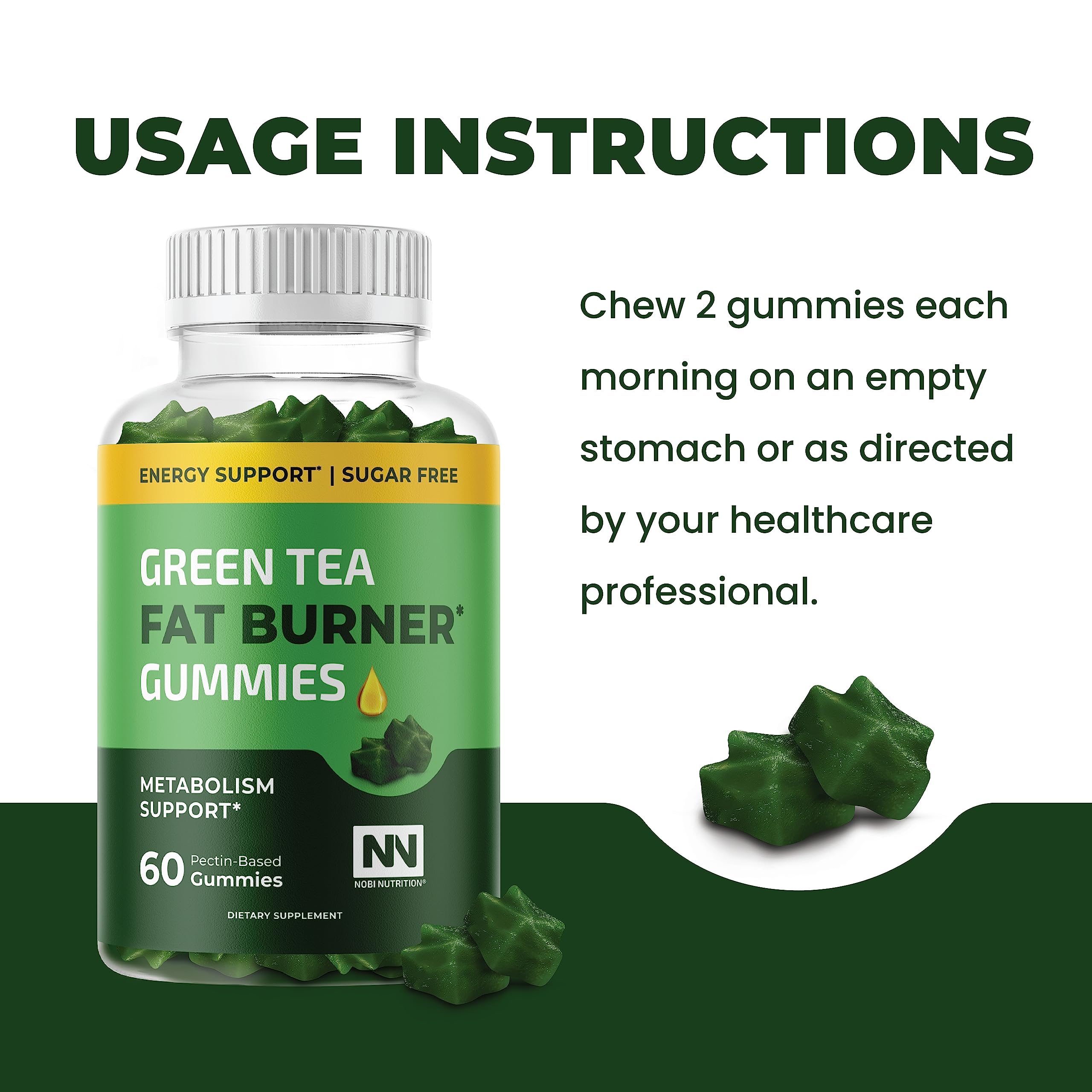 Nobi Nutrition Green Tea Fat Burner Gummies for Weight Loss | Metabolism Boost Nobi NutritionUS supplements