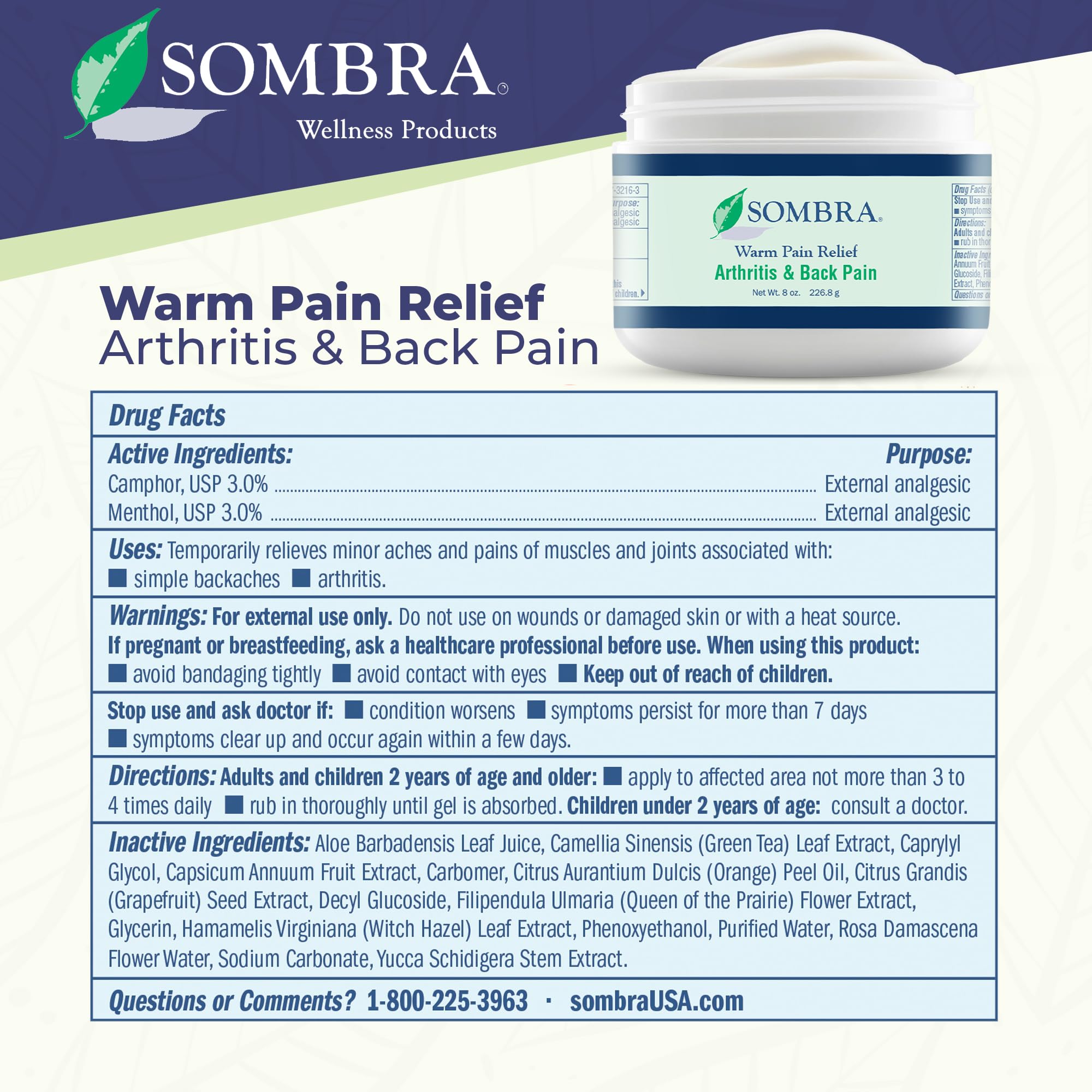 Sombra Warm Pain Relief Gel, Warm Relief for Arthritis and Chronic Pain Pre-Workout Muscle Rub Vegan Formula Free of Artificial Fragrances, Dyes, NSAIDs, Wax, Petroleum, Alcohol - 8oz (2 Pack) SombraAu supplements