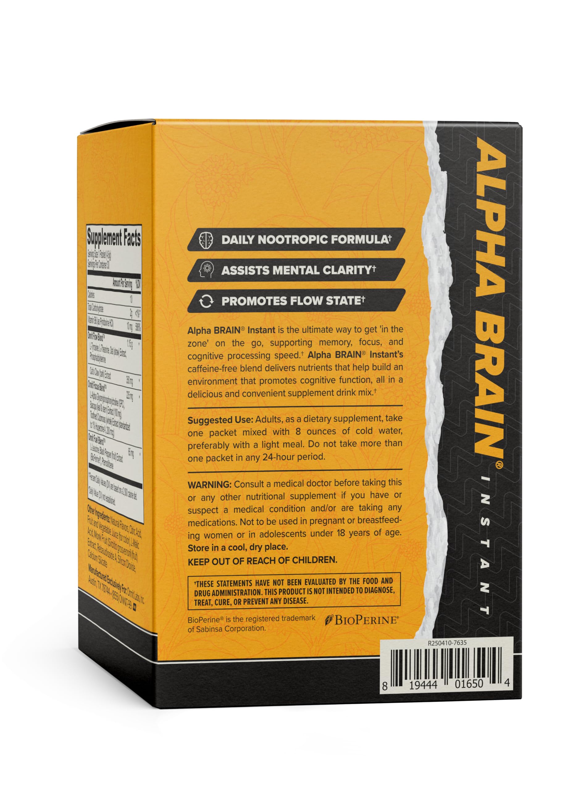 ONNIT Alpha Brain Instant Cognitive Support Drink Mix, BlackBerry Lemonade Flavor, Nootropic Supplement for Focus, Memory, and Clarity, 0.13 oz Packets, 30 Count ONNITAu supplements