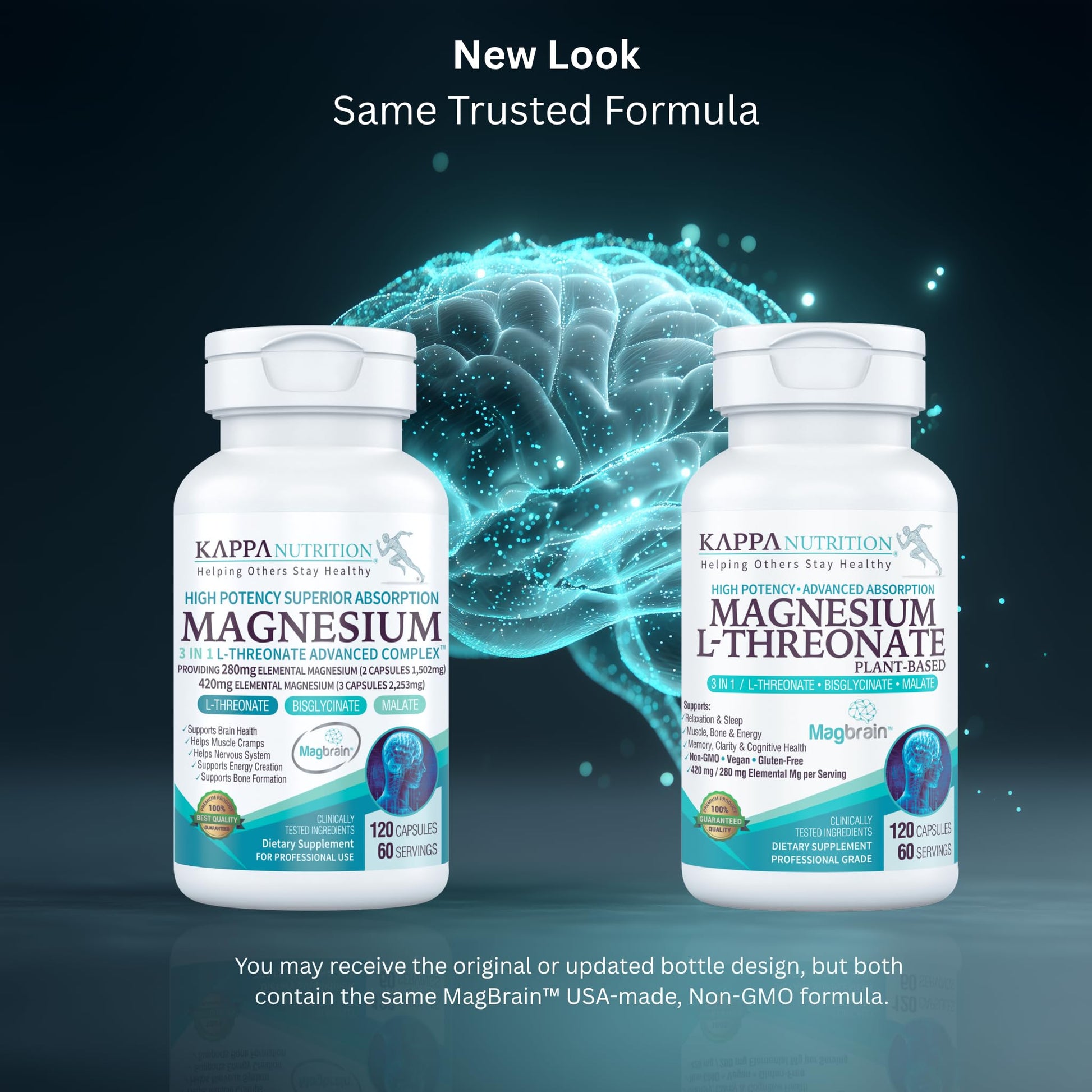 Kappa Nutrition Powered by Magbrain™ Magnesium L-Threonate Plant-Based, 420mg Elemental Magnesium (3 Capsules) from 2,253mg, 120 Vegan Capsules, Brain, Sleep & Muscle Support. KAPPA NUTRITIONAu supplements