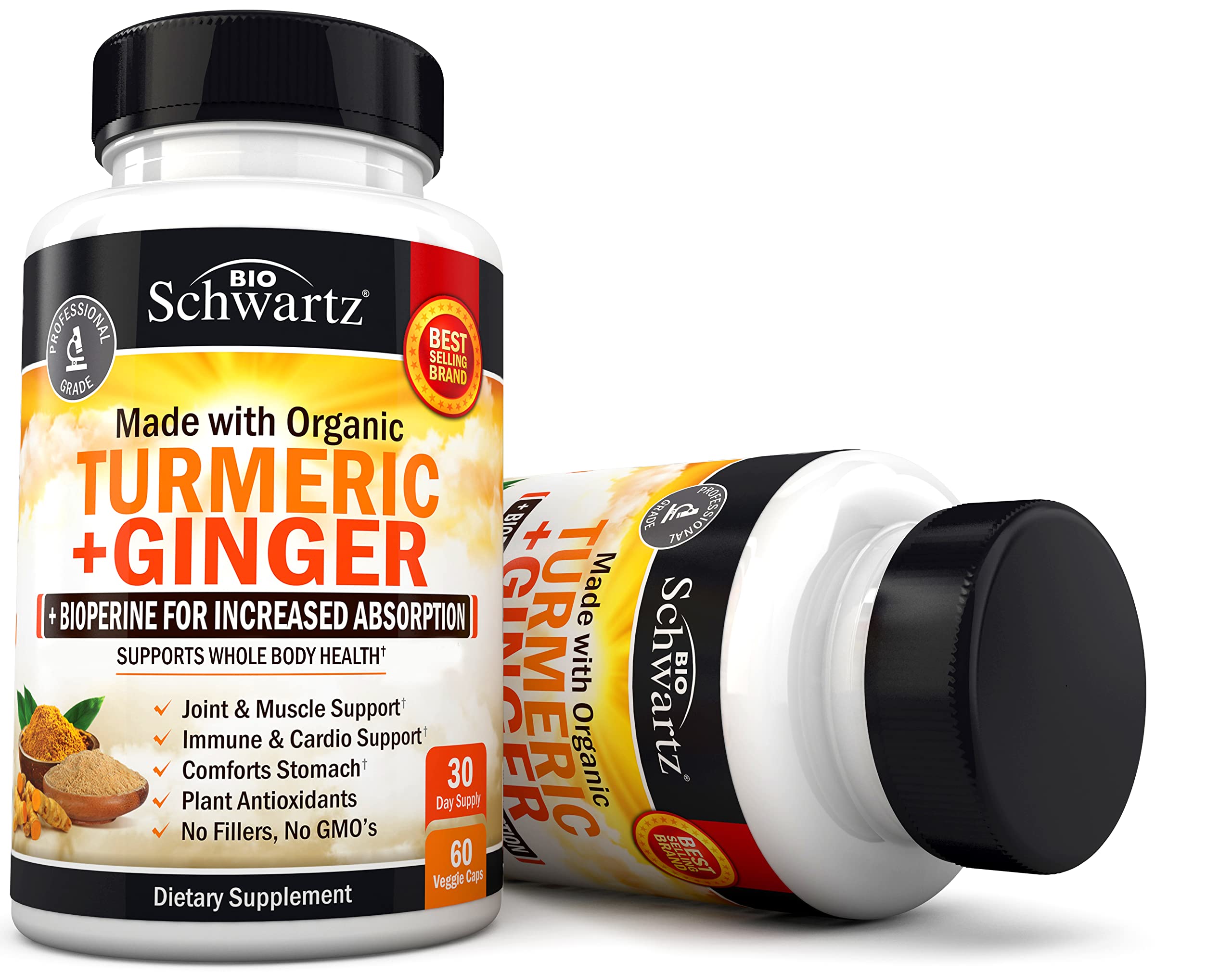 Organic Turmeric Curcumin and Ginger - 95% Standardized Curcuminoids with BioPerine BioSchwartzAu supplements