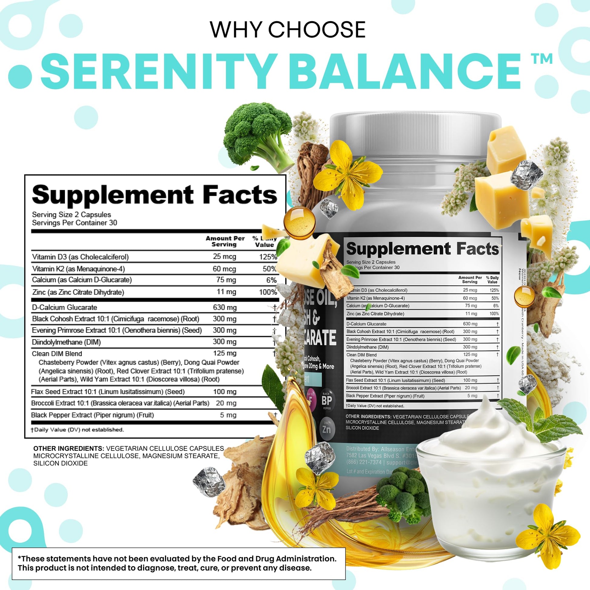 Clean Nutraceuticals DIM Evening Primrose Black Cohosh Calcium D-Glucarate Sulforaphane Flax Seed Extract - Hormonal Support Vitamins for Women with Dong Quai - 60 Caps Clean NutraceuticalsAu supplements