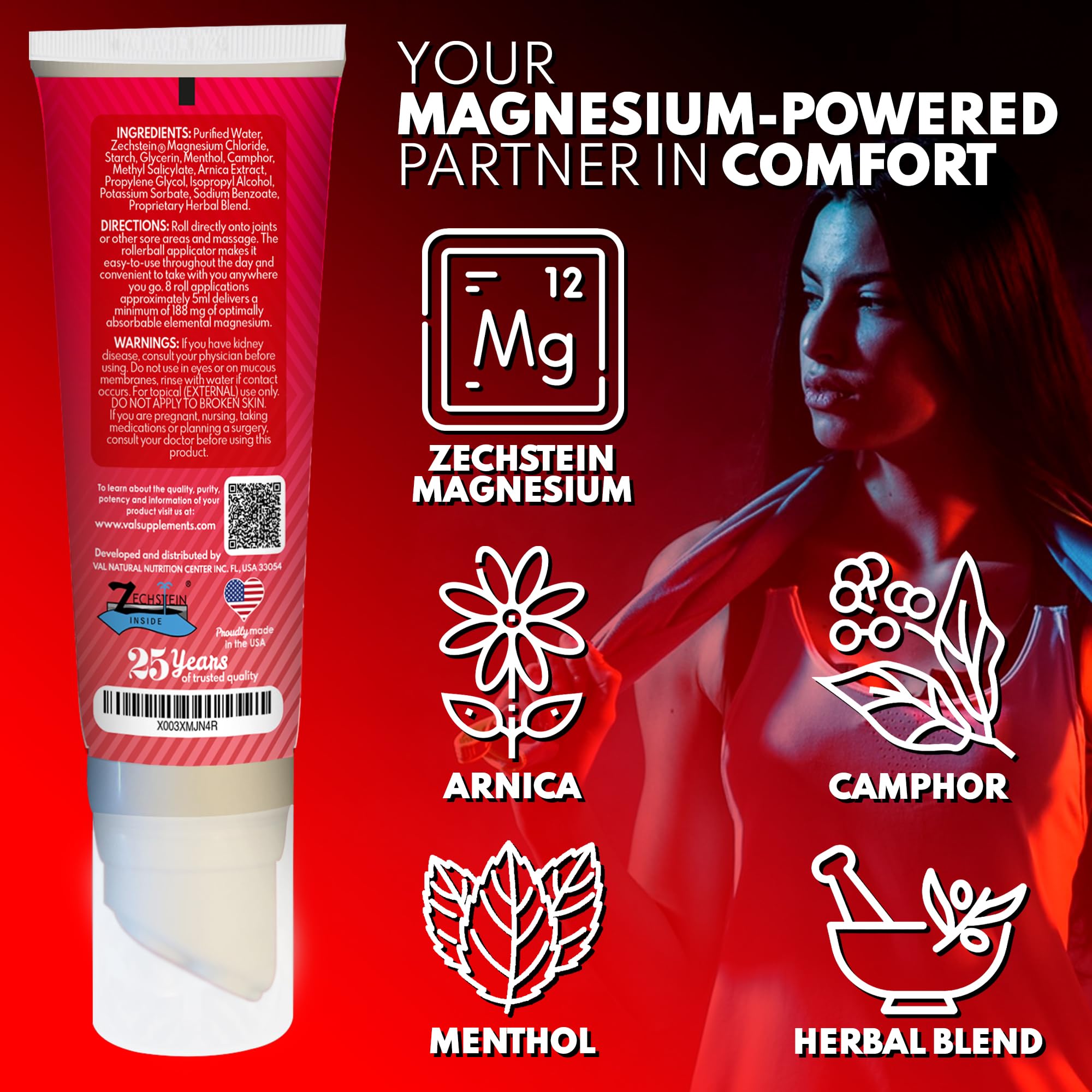 VAL Lombardi Relax Balance Magnesium Rollerball | Zechstein Magnesium + Herbal Extracts | Joint & Muscle Relief for Neck, Back, Legs | No Mess, Non-Greasy | 4oz VALAu supplements