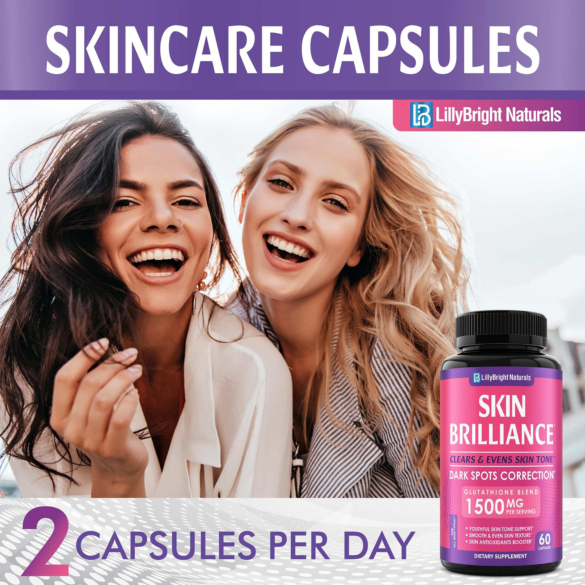 Glutathione Capsules - 1,500mcg L-Glutathione Supplement with Vitamin C - Skin Tone Enhancer - Targets Dark Spots & Acne Marks - Antioxidant Supplement for Beauty & Health Support - 60 Skin Pills LB LILLYBRIGHT NATURALSAu supplements