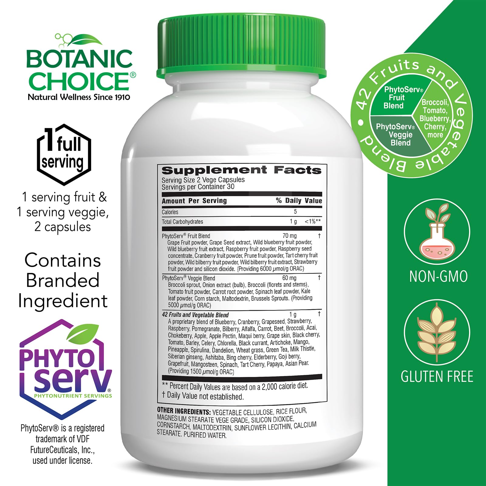 Botanic Choice Since 1910 - Mega Fruits & Veggies Blend - 42 Fruits and Vegetables - 2 Caps Daily - 60 Count Supplement - 2 Pack Botanic ChoiceAu supplements