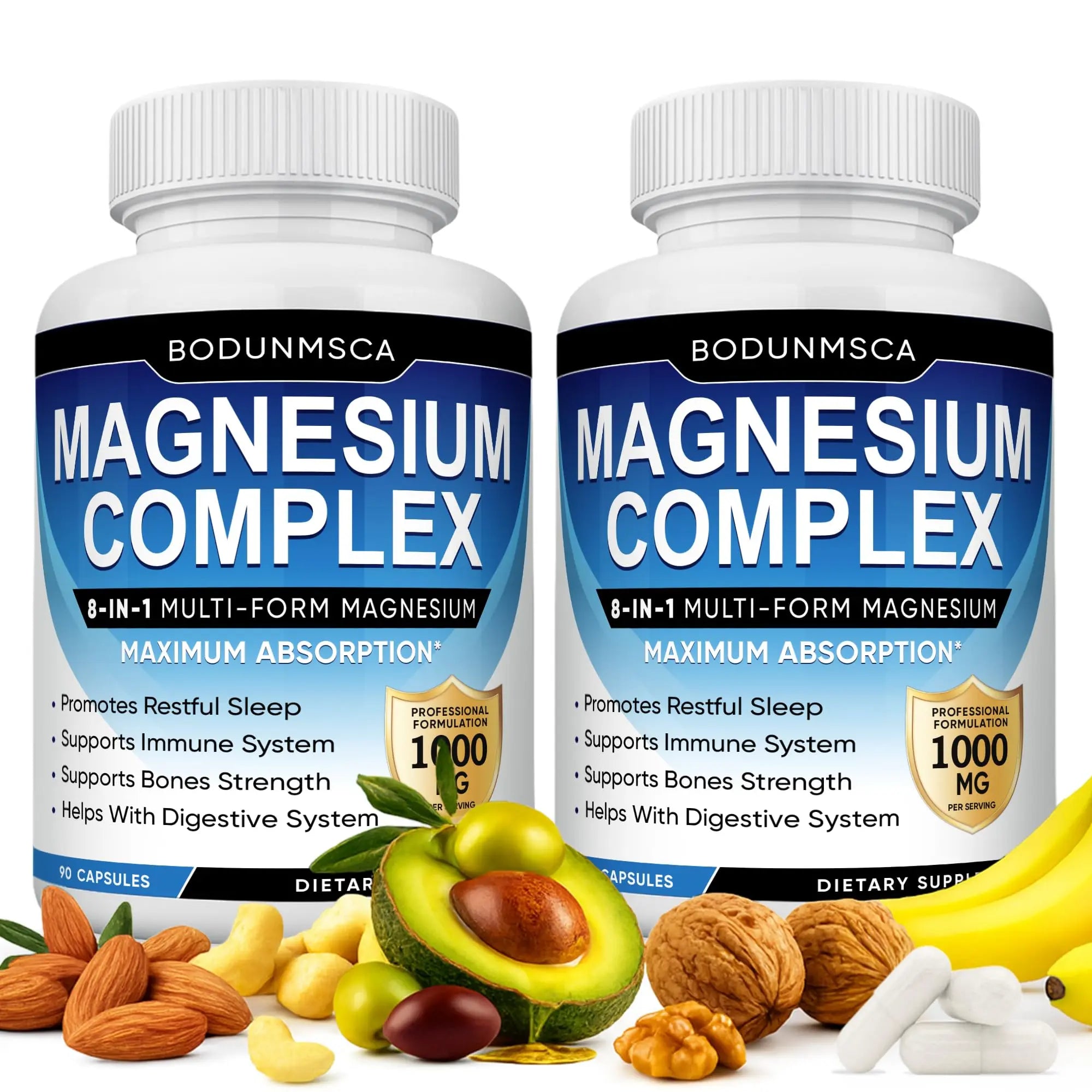 Magnesium Complex, 8 in 1, 1000mg-Glycinate, Citrate, Malate for Easy Absorption, Full Spectrum Magnesium Complex,Supports Relaxation, Sleep & Muscle Function, Magnesio Complex for Women, 180 Capsules BODUNMSCAAu supplements