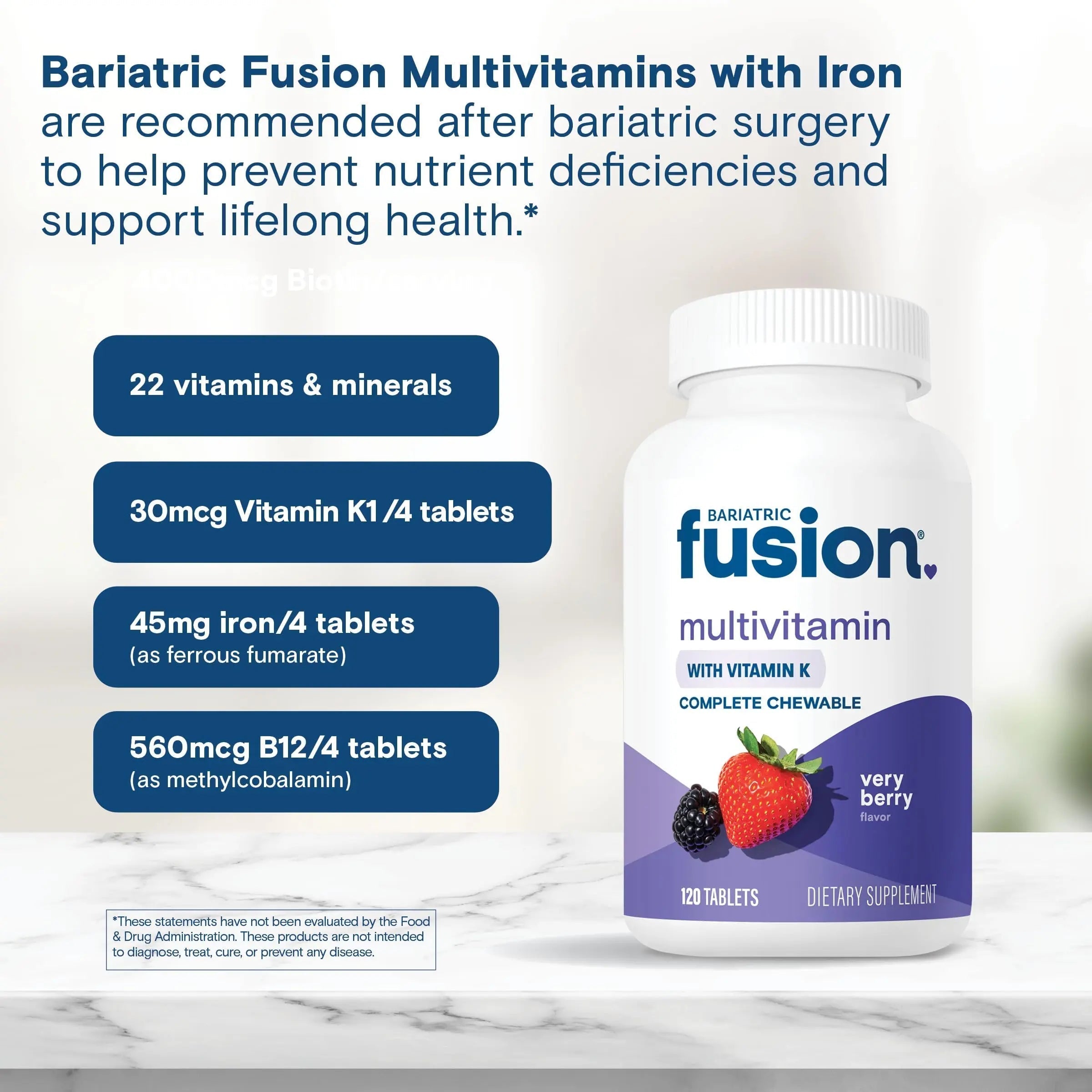 Bariatric Fusion Very Berry Complete Chewable Bariatric Multivitamin with Iron and Vitamin K for Bariatric Surgery Patients Including Bariatric FusionAu supplements