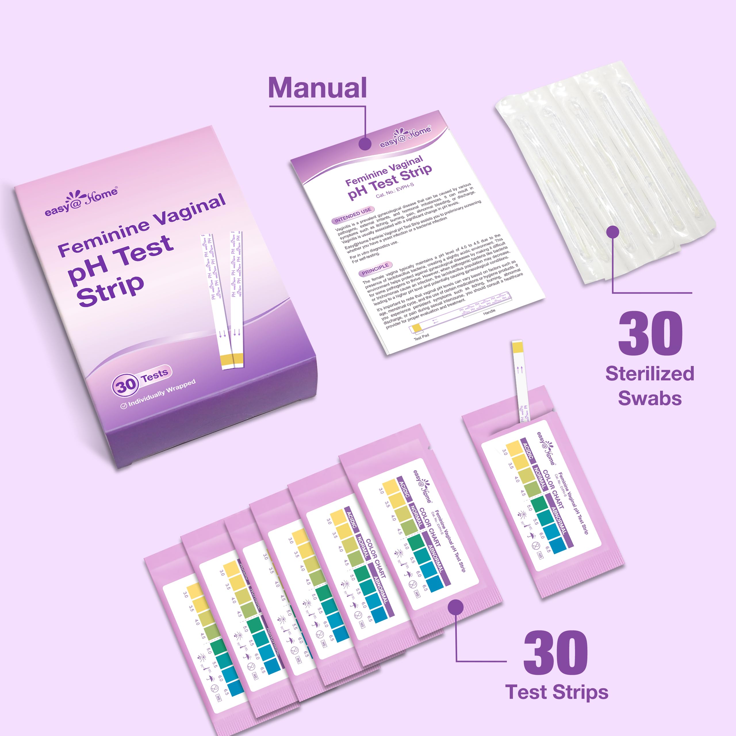 Easy@Home Vaginal pH Test -30 Strips | BV Test Kit at Home for Women | Yeast Infection Test + pH Balance Easy@HomeAu supplements