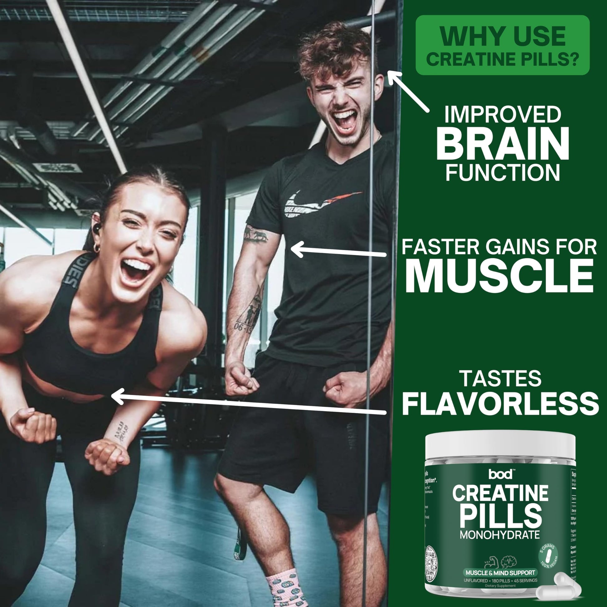 BOD Creatine Monohydrate Capsules – 45 Servings (4 Capsules = 5 g) – Ultra-Pure 200 Mesh Creatine Monohydrate – Strength, Power, Muscle Growth & Recovery BodAu supplements