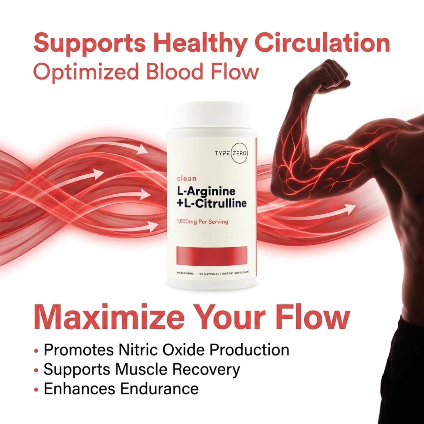 Type Zero L-Arginine + L-Citrulline Supplement (1500mg) - Nitric Oxide Booster - Clean, Keto-Friendly, GMO-Free, 180 Capsules, 90 Servings Type ZeroUS supplements