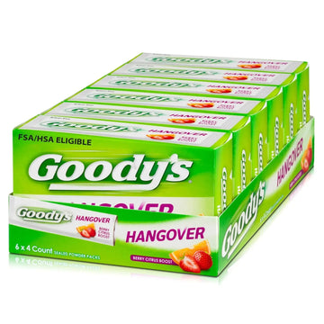 Goody's Hangover Relief Powder, Dual Action Fast Headache Pain Relief with Aspirin and Caffeine, Berry Citrus Flavor, 4 Powder Sticks, 6 Pack Goody'sAu supplements