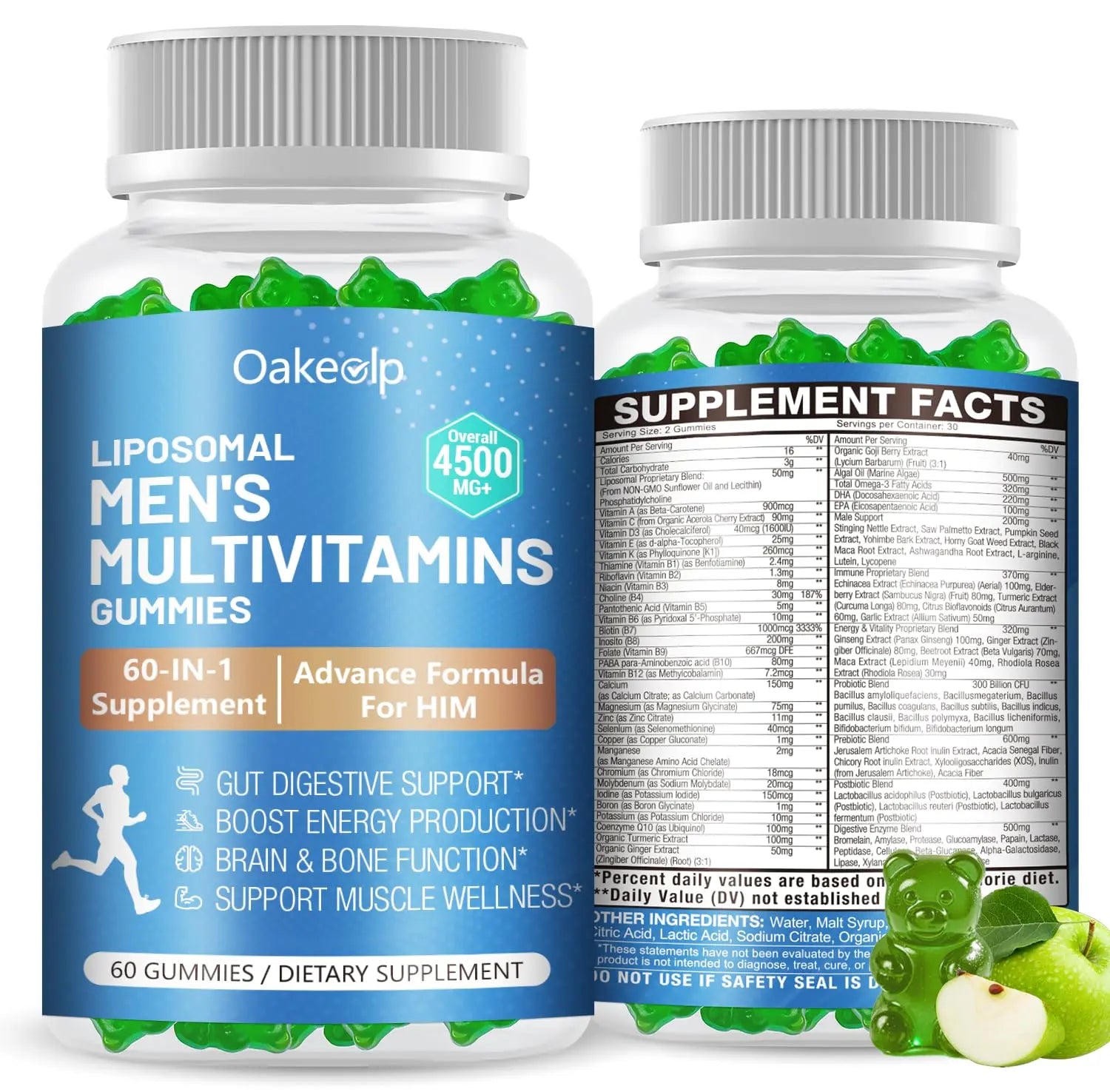 60-IN-1 Liposomal 120+ Nutrients Men's Multivitamin Gummy 4500MG+ Overall,300Billion Probiotics, Algal DHA, CoQ10, Turmeric & Herbal Blends OakevlpAu supplements