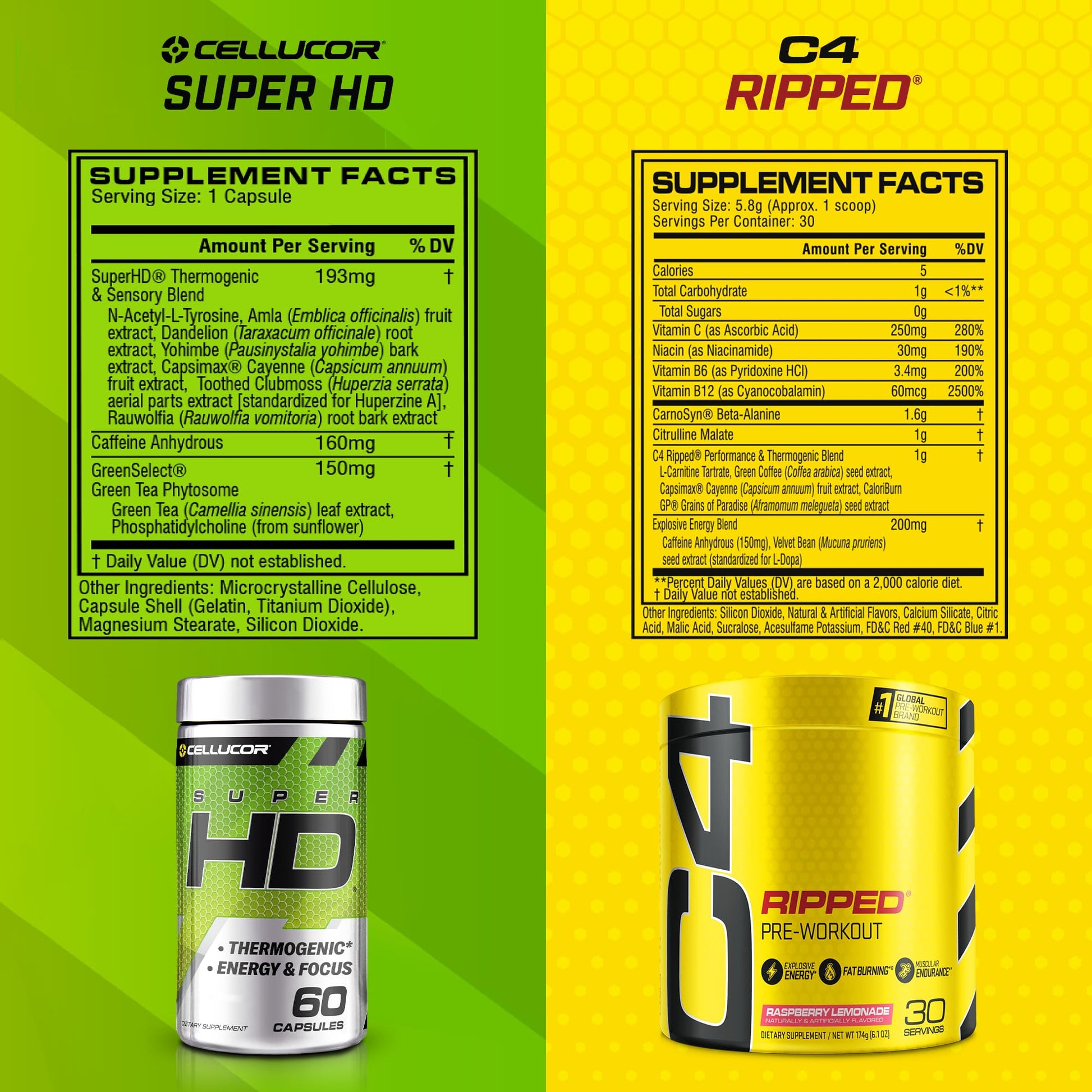 C4 Ripped & SuperHD, The Thermogenic Bundle, C4 Ripped Pre Workout Powder CellucorUS supplements