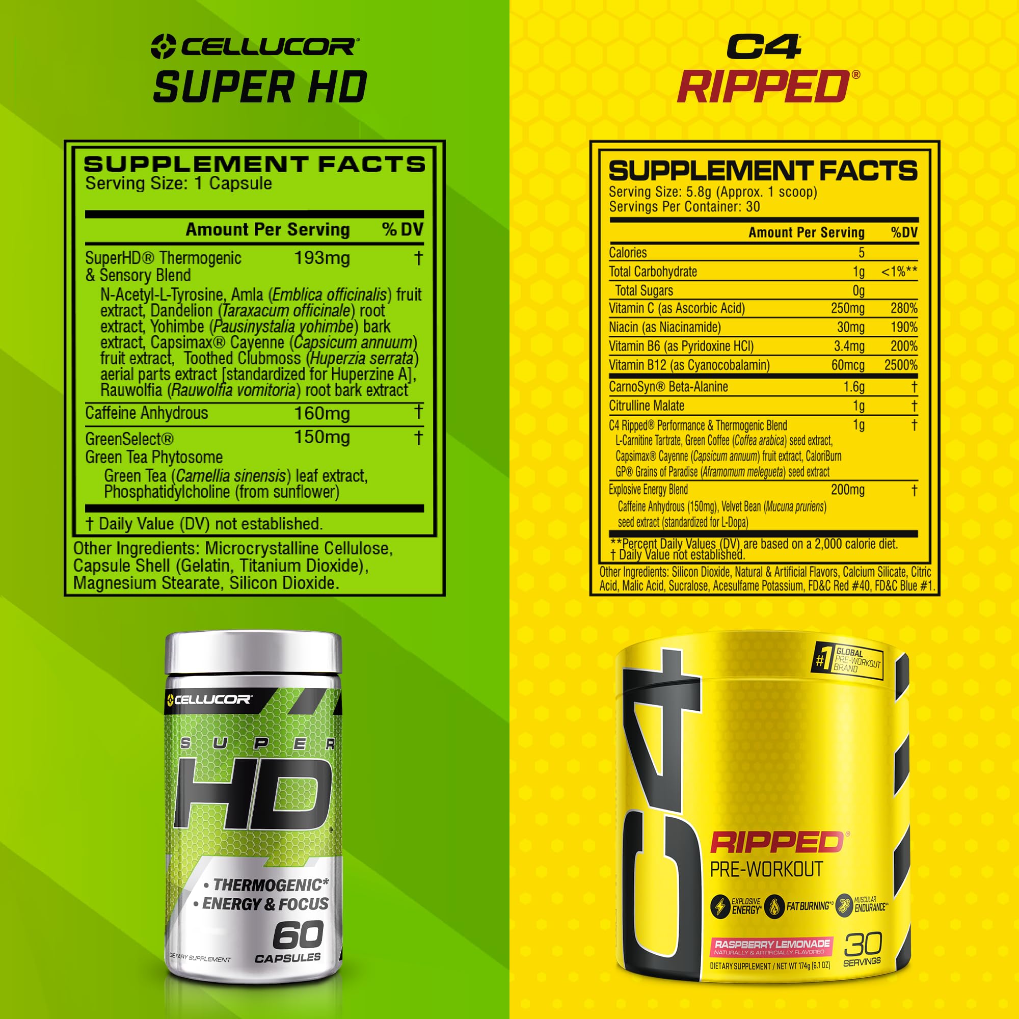 C4 Ripped & SuperHD, The Thermogenic Bundle, C4 Ripped Pre Workout Powder CellucorUS supplements