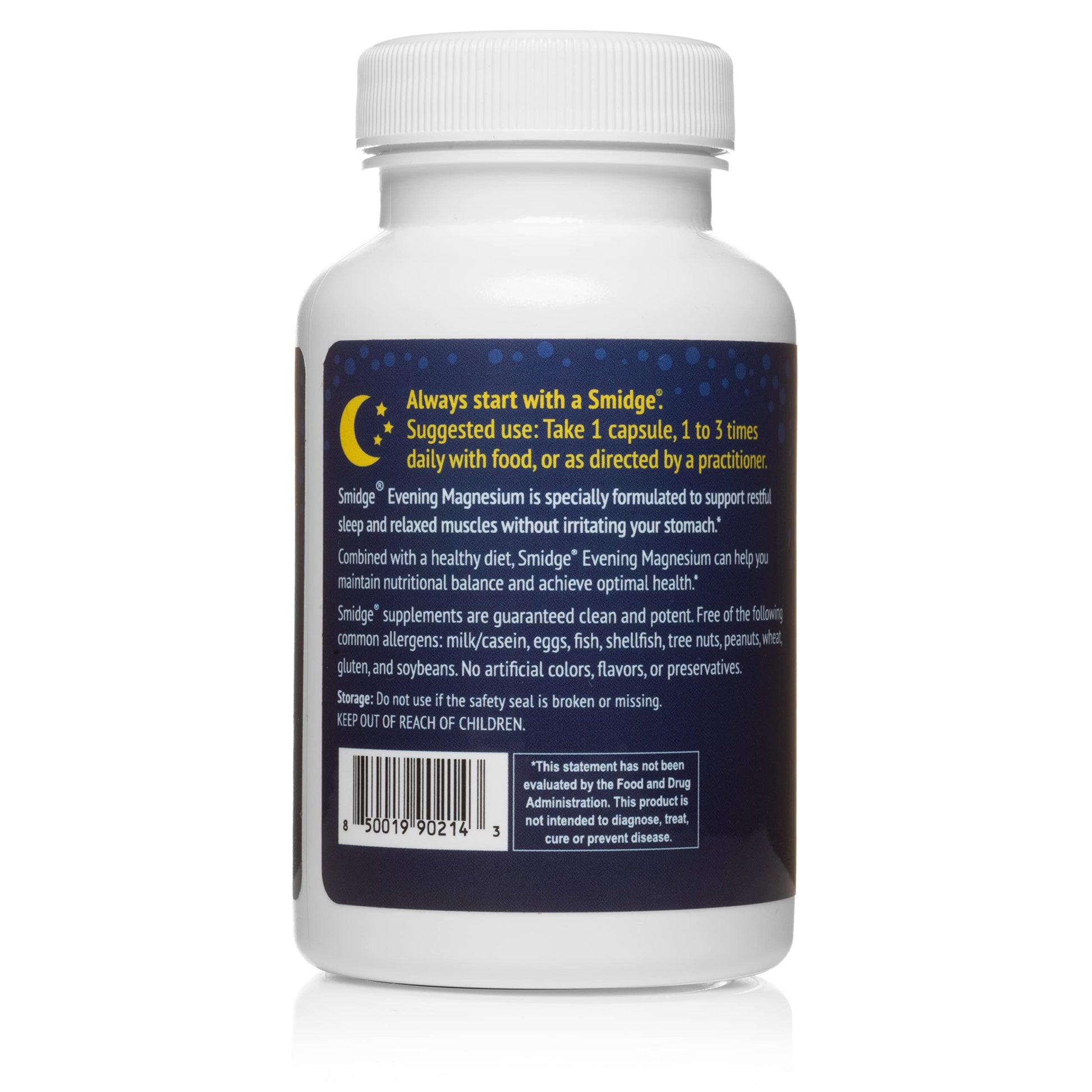Smidge® Evening Magnesium Capsules, 60 ct. Pure, Non-GMO Magnesium Supplement to Support Rest & Relaxation. SmidgeAu supplements