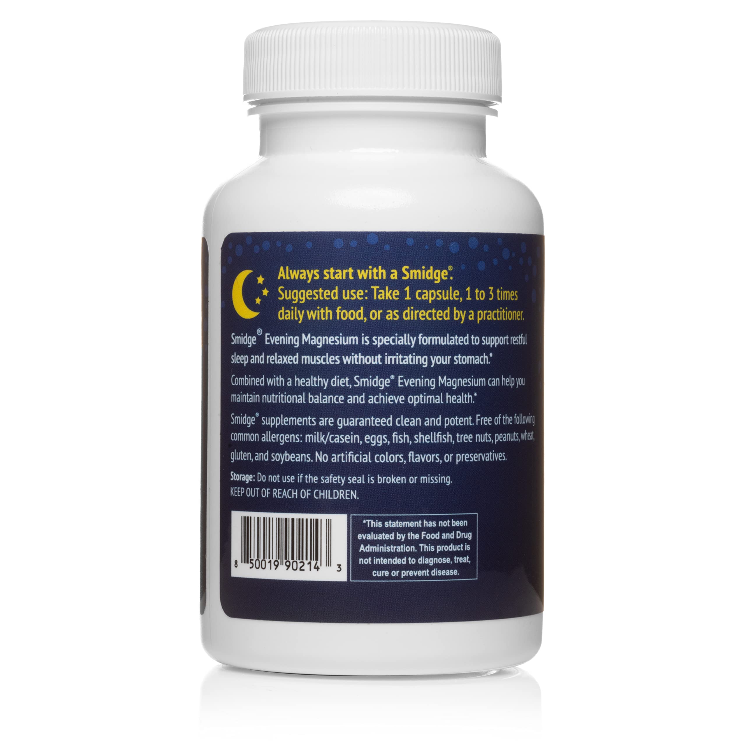 Smidge® Evening Magnesium Capsules, 60 ct. Pure, Non-GMO Magnesium Supplement to Support Rest & Relaxation. SmidgeAu supplements