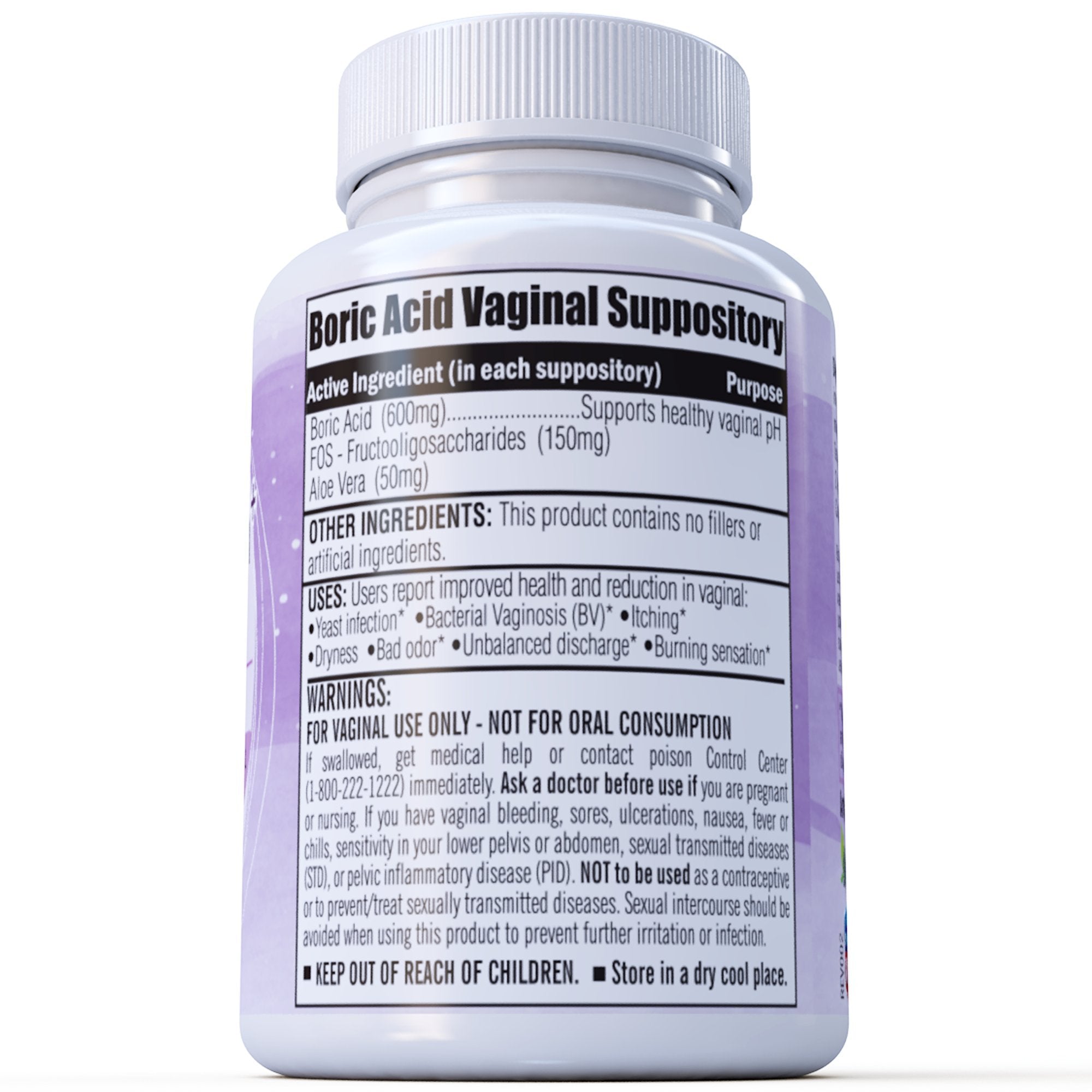 Boric Acid Vaginal Suppositories Plus Aloe Vera & FOS Probiotic Enhancer 800mg/, 30 Count All Natural N' MoreAu supplements
