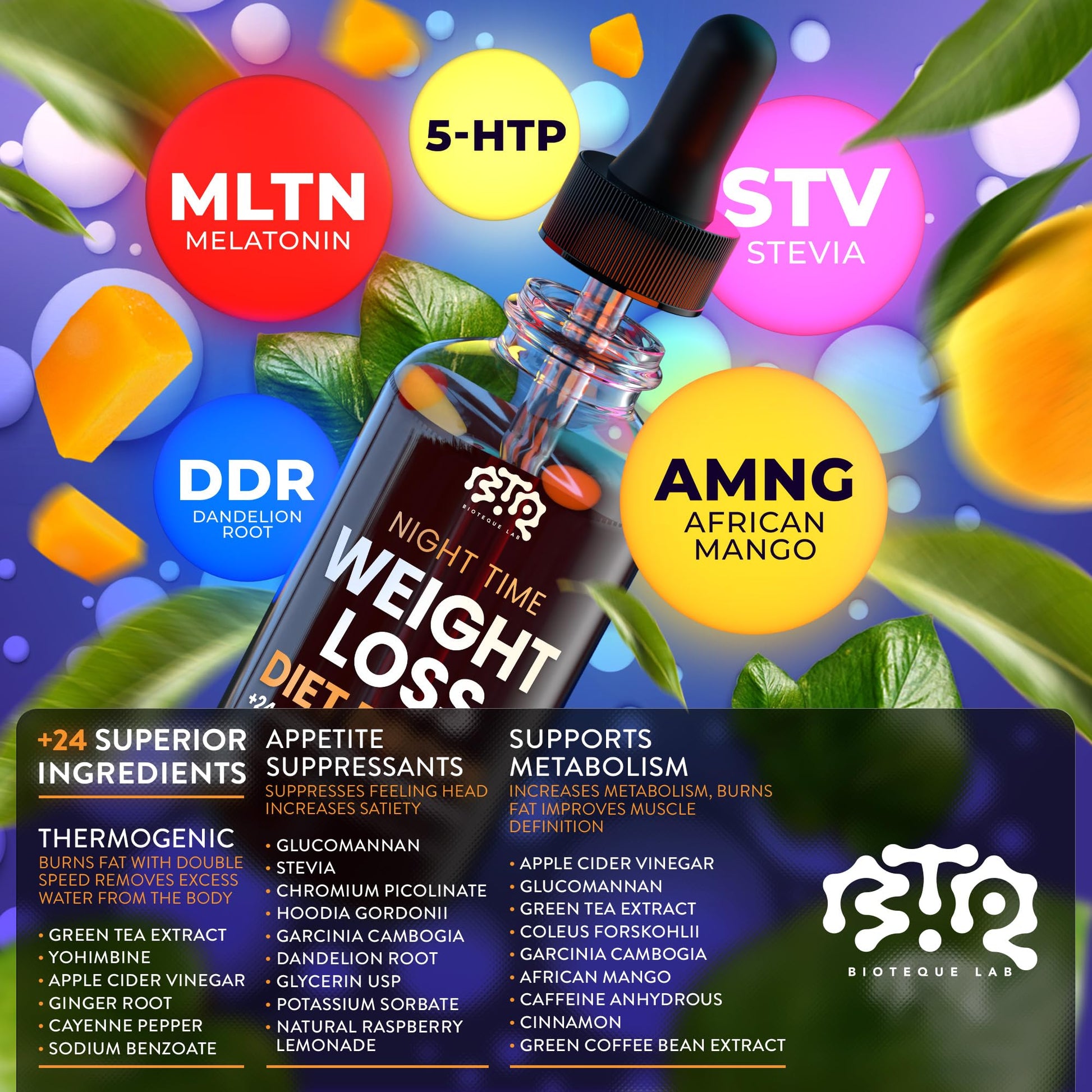 BIOTEQUELAB Night Time Weight Loss Diet Drops - Appetite Control, Fat BIOTEQUELABAu supplements